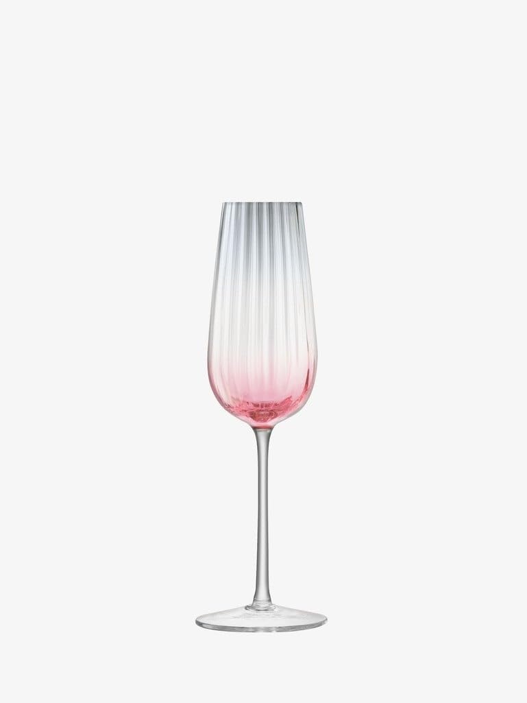 Luxury Hand Decorated 8 oz Champagne Flutes Set of 2 - Dusk Pink & Grey Elegant Drinking Glasses with Fluted Texture for Weddings, Anniversaries & Special Celebrations