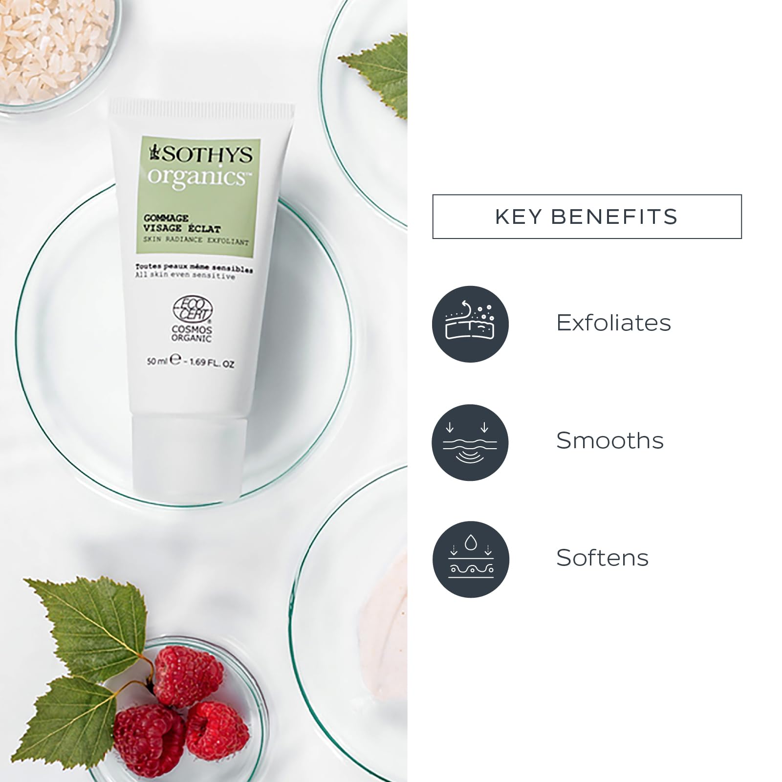 SOTHYS Organic Cleansing Oil & Exfoliator Set - Vegan Skincare Duo for Deep Cleansing & Gentle Exfoliation | Perfect for Daily Face Care & Makeup Removal | Cruelty-Free & Natural Ingredients