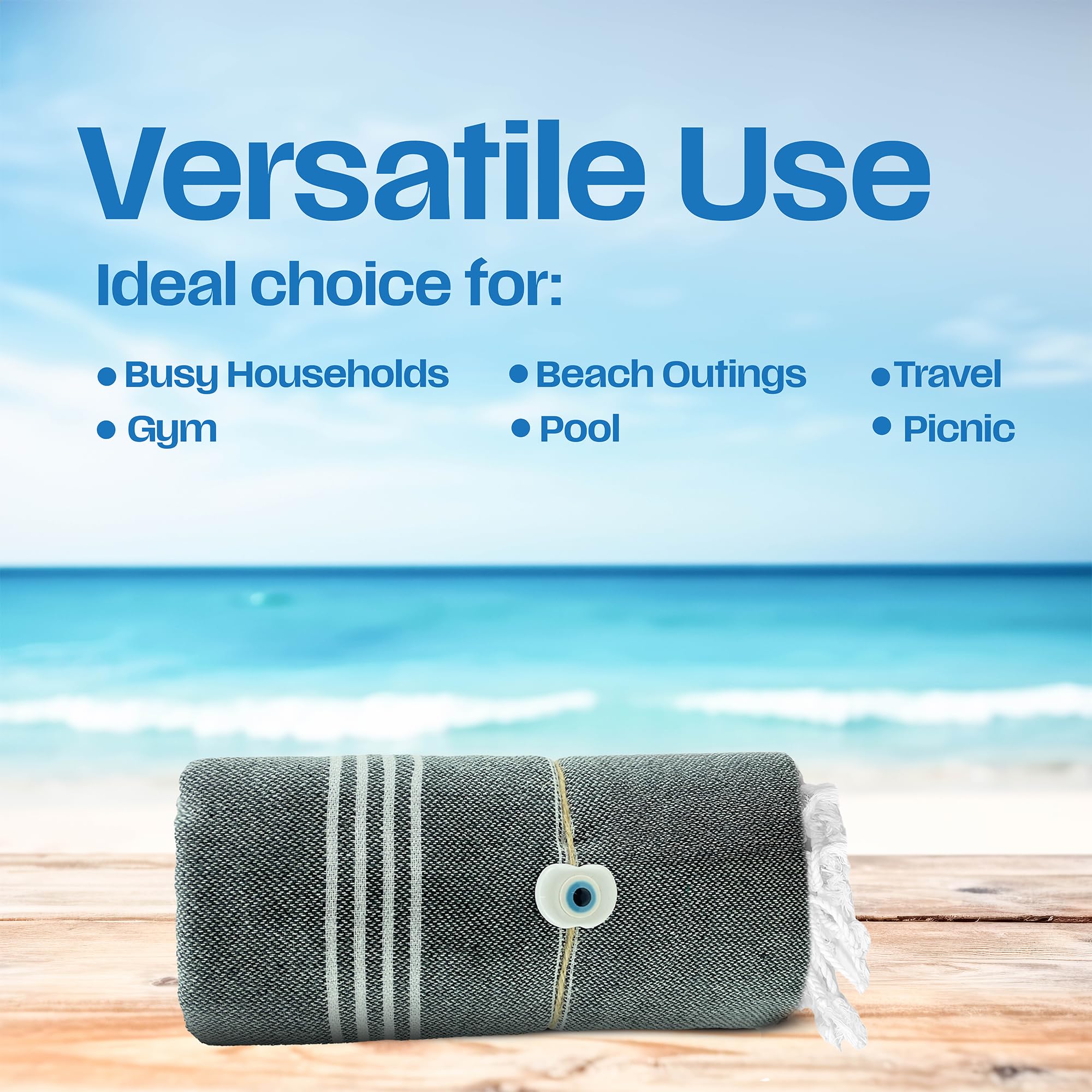 East'N Blue Lina Peshtemal Turkish Cotton Beach Towels - Lightweight, Quick-Dry, Soft & Absorbent Oversized Towel for Beach, Pool, Gym, Travel - 100% Cotton Large Bath Towel - Perfect for Yoga, Picnics, Spa Days and Summer Vacations