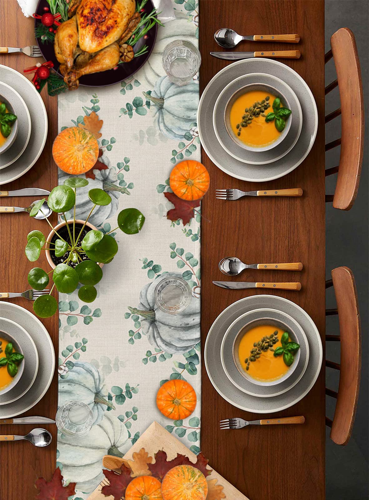 Fall Pumpkin Table Runner - Cotton Linen 36