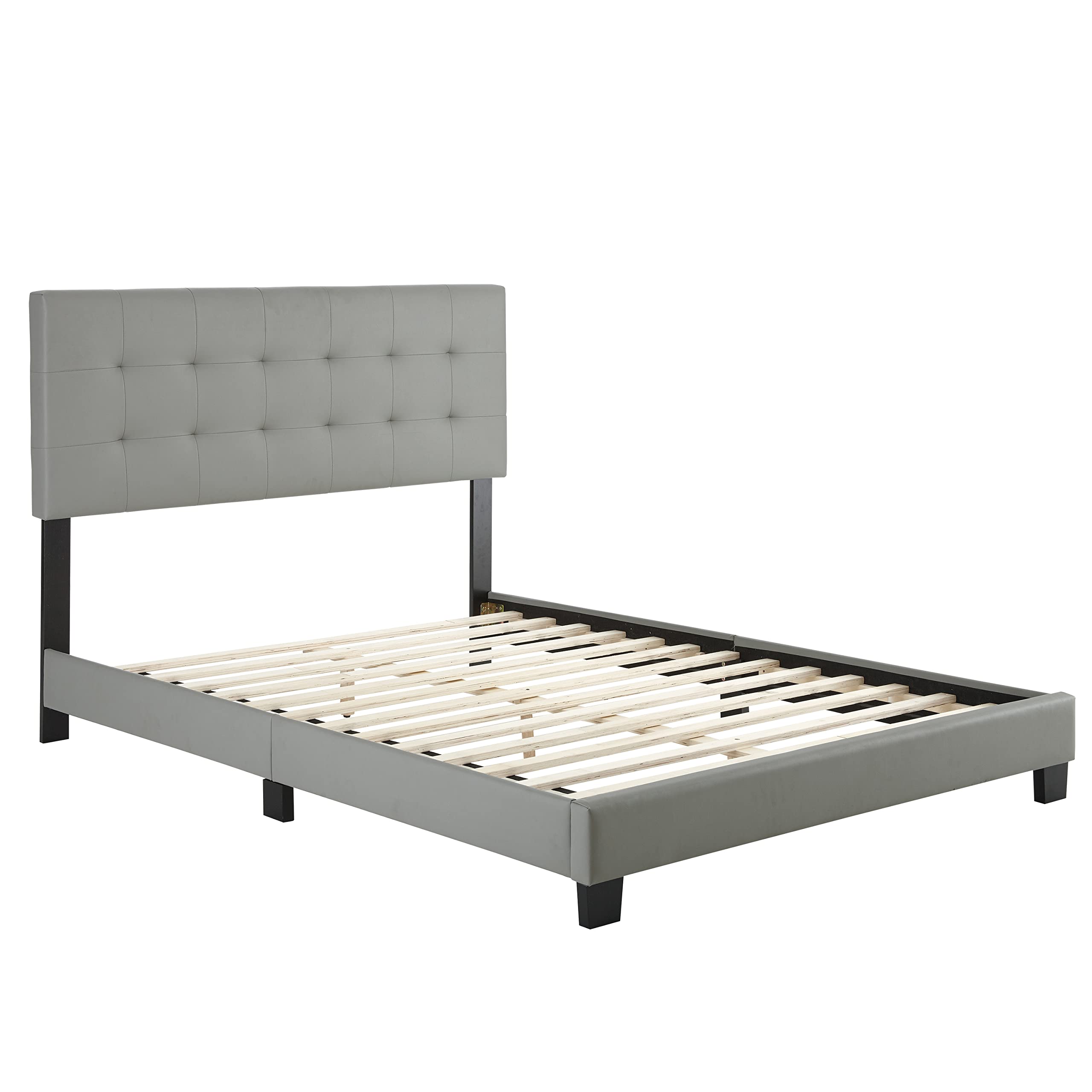 Boyd Sleep Roma Gray Vegan Leather Queen Size Platform Bed Frame with Adjustable Headboard - No Box Spring Needed, Easy Assembly, Quiet & Sturdy Mattress Support for Modern Bedroom, Guest Room or Apartment