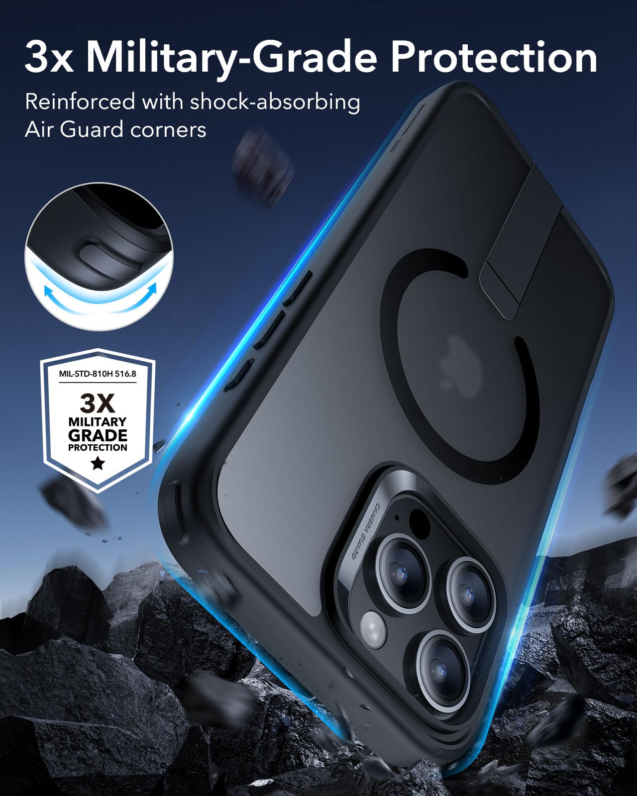 ESR Boost Series Magnetic Case for iPhone 16 Pro Max - Military-Grade Protection, MagSafe Compatible, Adjustable Kickstand, Frosted Black | Perfect for Workouts, Travel & Everyday Use