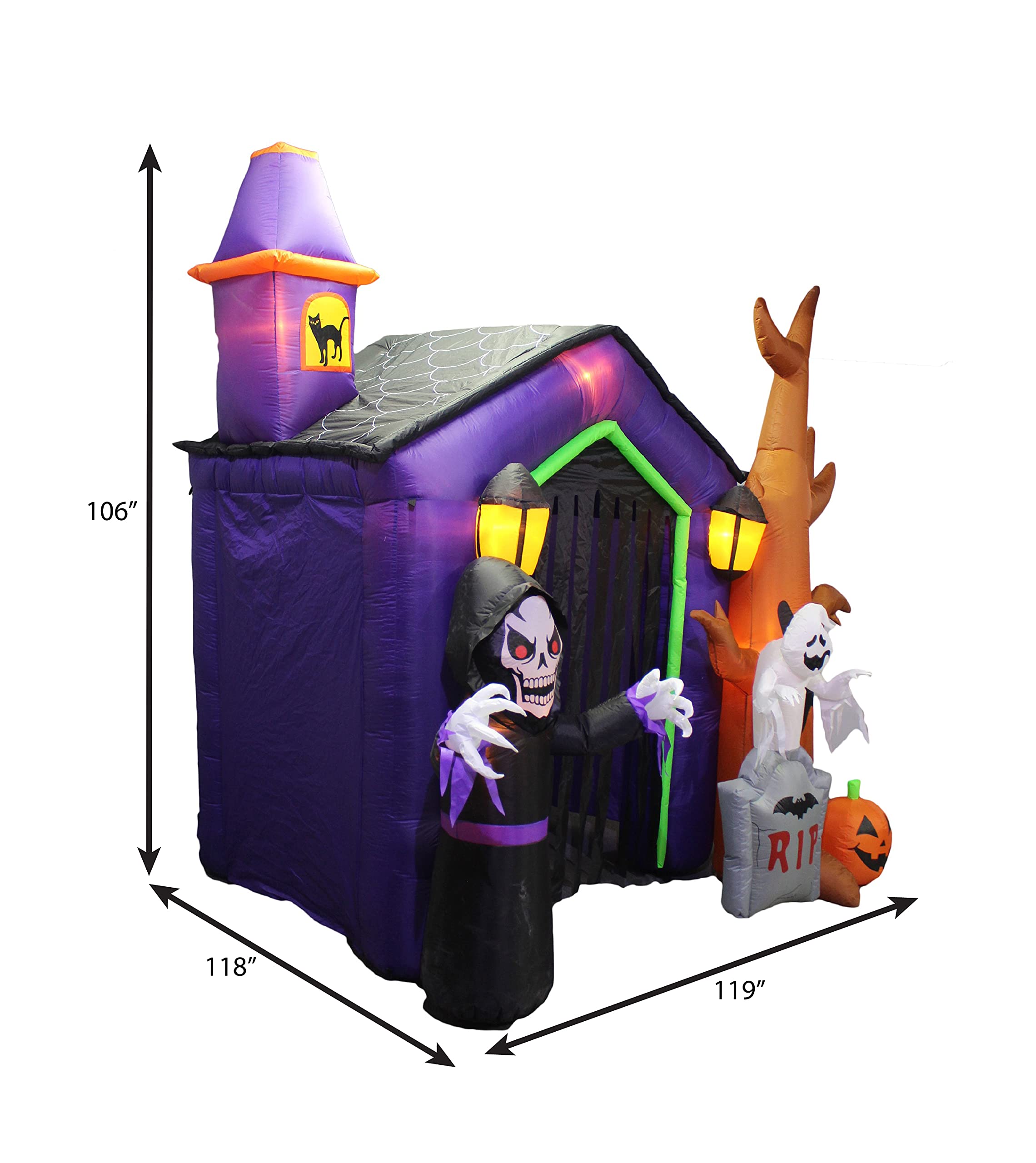 8.5 Foot Halloween Inflatable Haunted House Castle with Skeleton, Ghost, Tree & Pumpkin Lights - Indoor/Outdoor Holiday Decor for Yard, Party & Haunted House Themes - Blow Up Halloween Decoration for Spooky Atmosphere