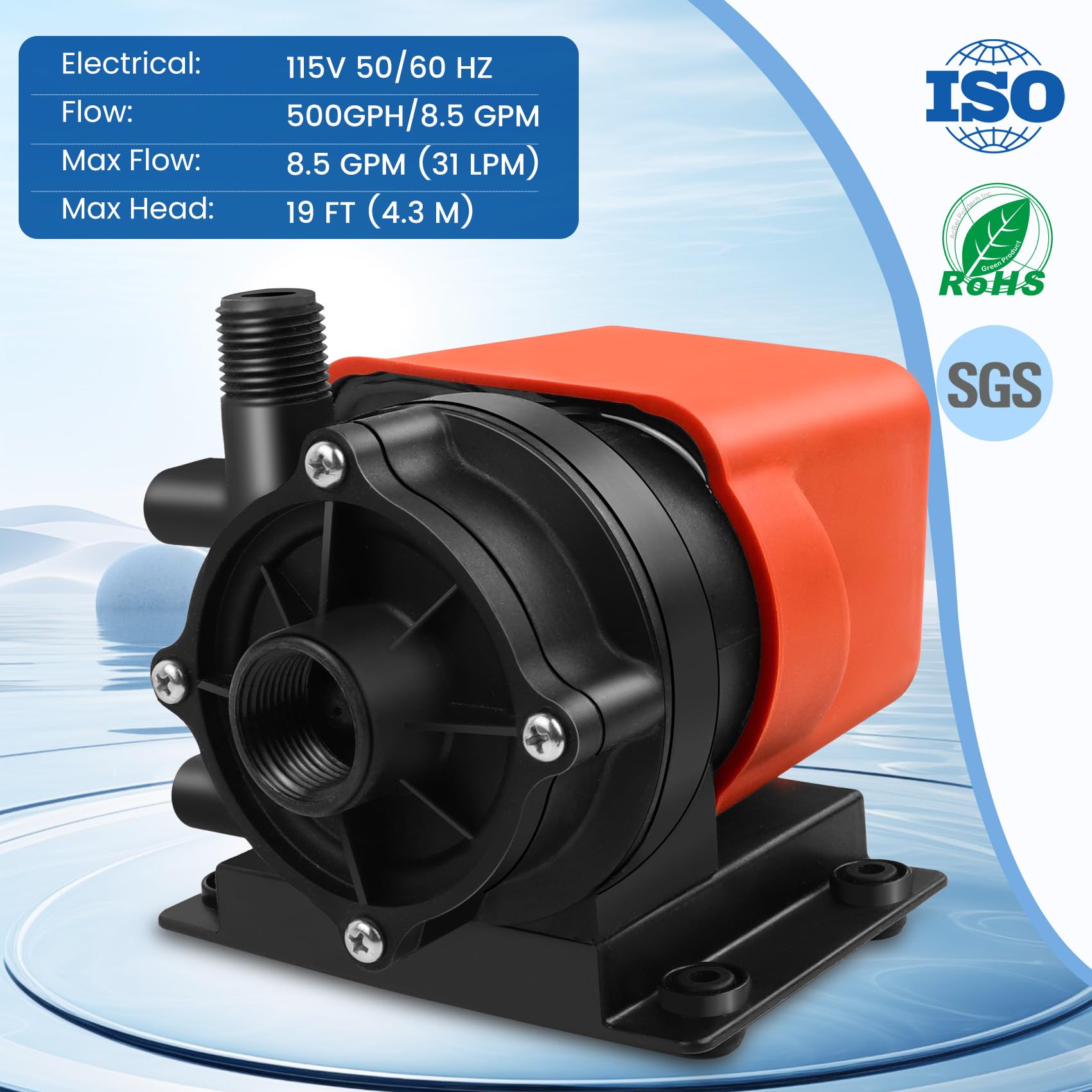 500GPH Marine AC Water Pump 115V - Submersible Boat Air Conditioner Pump for Seawater Circulation - Perfect for Marine Air Conditioning Systems & Boat Cooling Applications