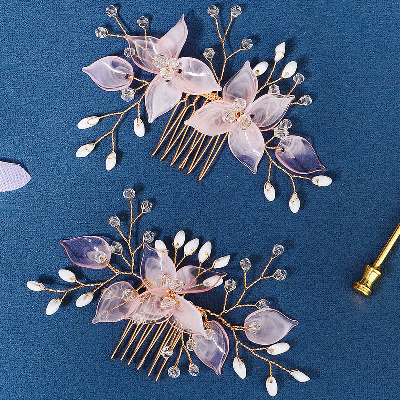 2 Pieces Pink Acrylic Flower Rhinestone Hair Clips for Wedding Bridal Party - Elegant Hair Accessories for Bridesmaids, Prom, and Special Occasions