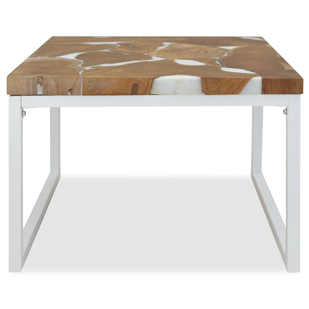 Industrial Style Cocktail Table - Farmhouse Coffee Table with Teak Resin Top, 23.6