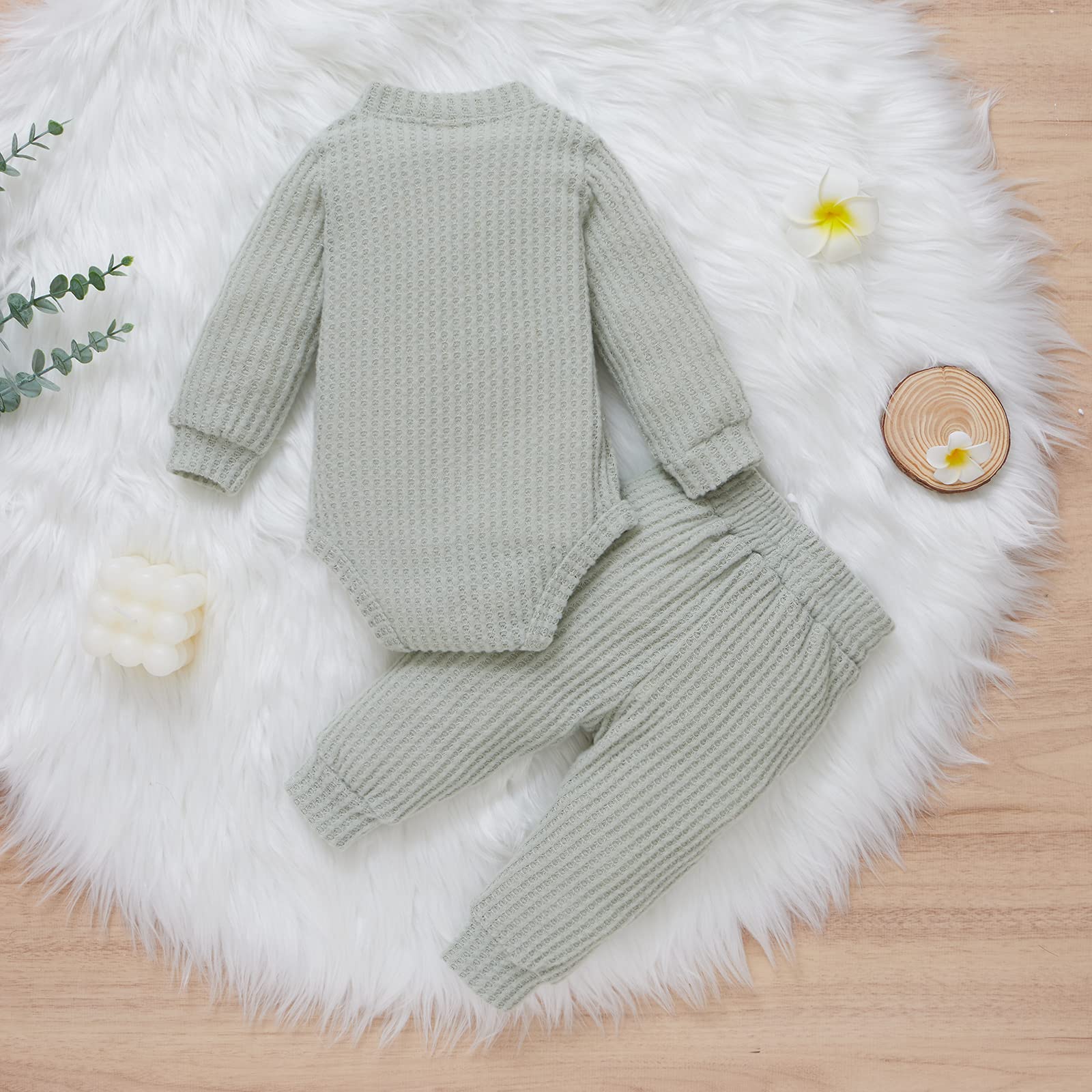 Fall Winter Newborn Baby Clothes Set - Unisex Infant Waffle Knit Outfit with Long Sleeve Top & Pants - Cozy Outfit for Baby Boys & Girls - Perfect for Family Photos, Daily Wear & Holiday Gifts