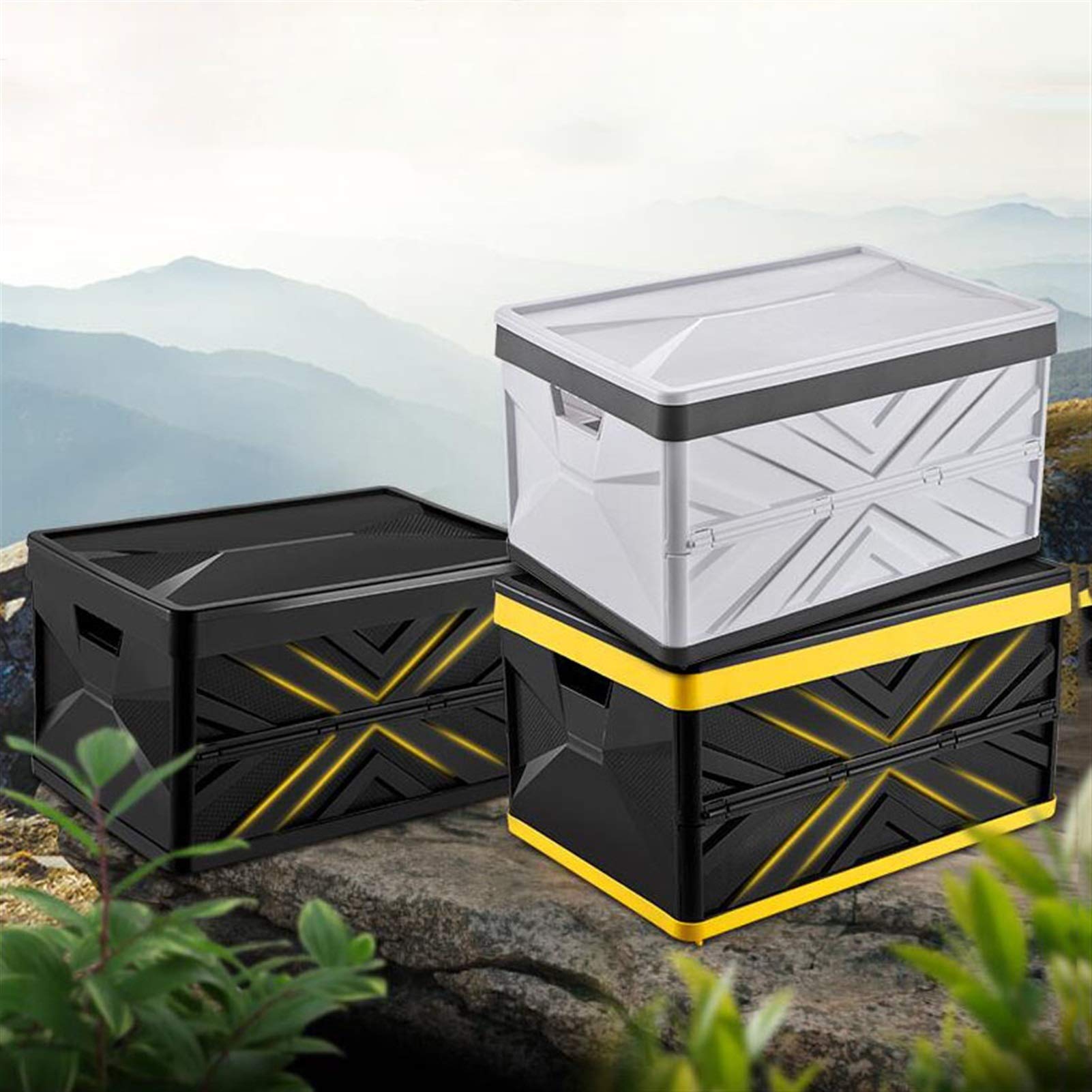 Collapsible Plastic Storage Bins - Foldable 55L Storage Box for Camping, Travel, Home & Office Organization (Black) - Space-Saving Solution for Clothes, Toys & Gear