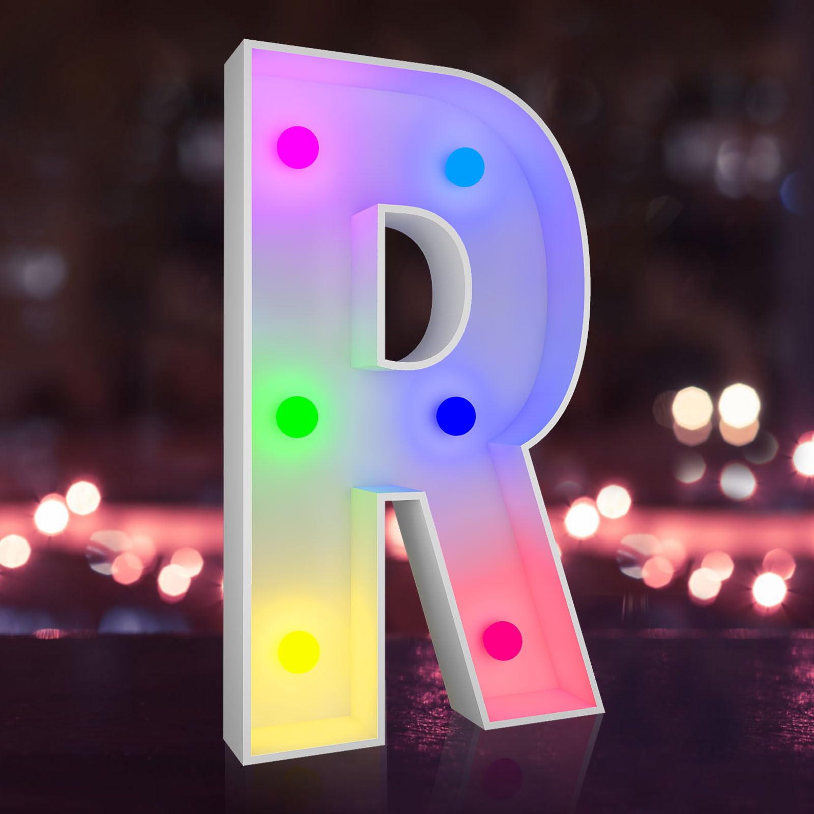 JoyBox Design 2FT Colorful Marquee Light Up Letter R - 14 Lighting Modes, Battery Powered LED Letter Sign for Graduation, Birthday, Wedding Party Decorations - Perfect for Home, Bar, Restaurant & Event Decor