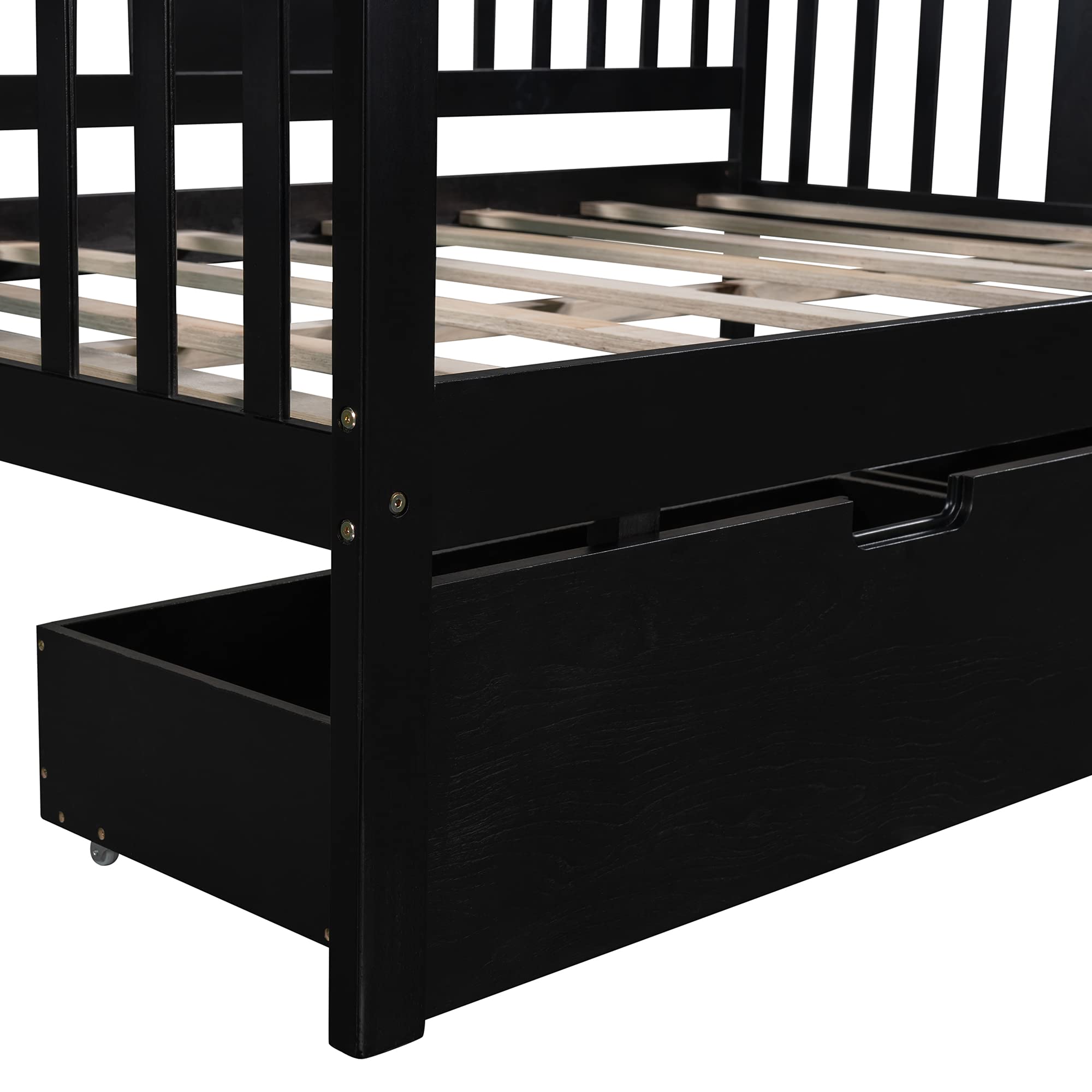 Full Size Solid Wood Daybed with 2 Storage Drawers & Side Table - No Box Spring Needed, Slat Support, Easy Assembly - Convertible Sofa Bed for Bedroom, Guest Room or Living Room (Espresso Finish) - Perfect for Small Spaces, Sleepovers & Multi-Functional Furniture Needs