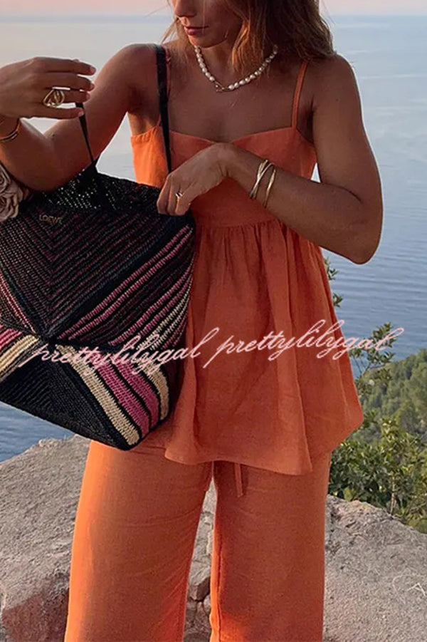 Stylish Solid Color Casual Suspenders with Loose Top & Elastic Waist Wide Leg Pants Set - Perfect for Everyday Wear, Office Outfits and Street Fashion