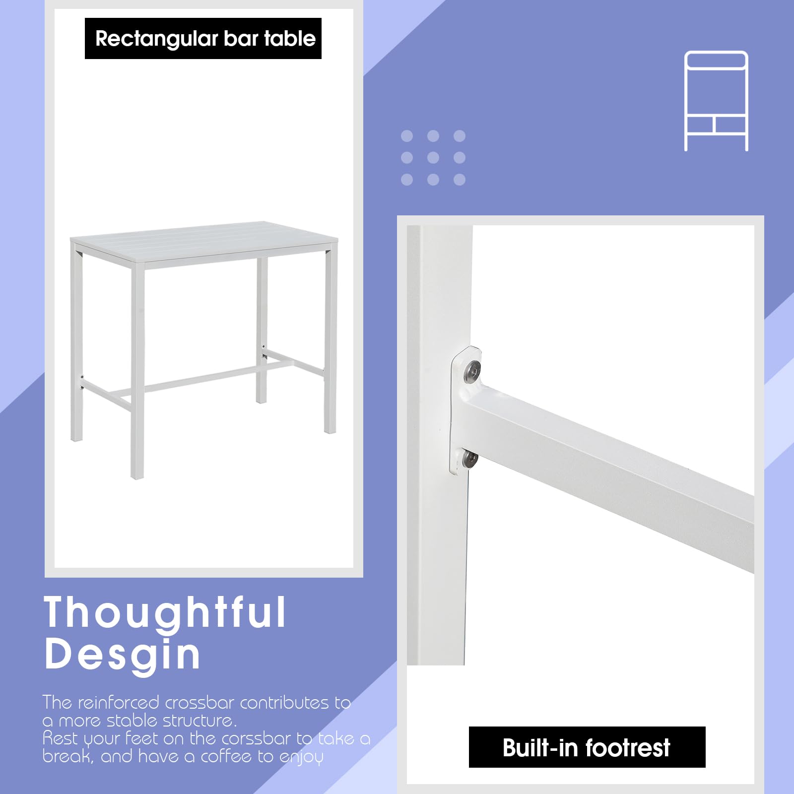 All-Aluminum High Top Pub Table - Soleil Jardin Rectangular Bar Table for Indoor & Outdoor Use | Easy Assembly & Low Maintenance White Bistro Table | Perfect for Patio, Deck, Garden & Restaurant Dining