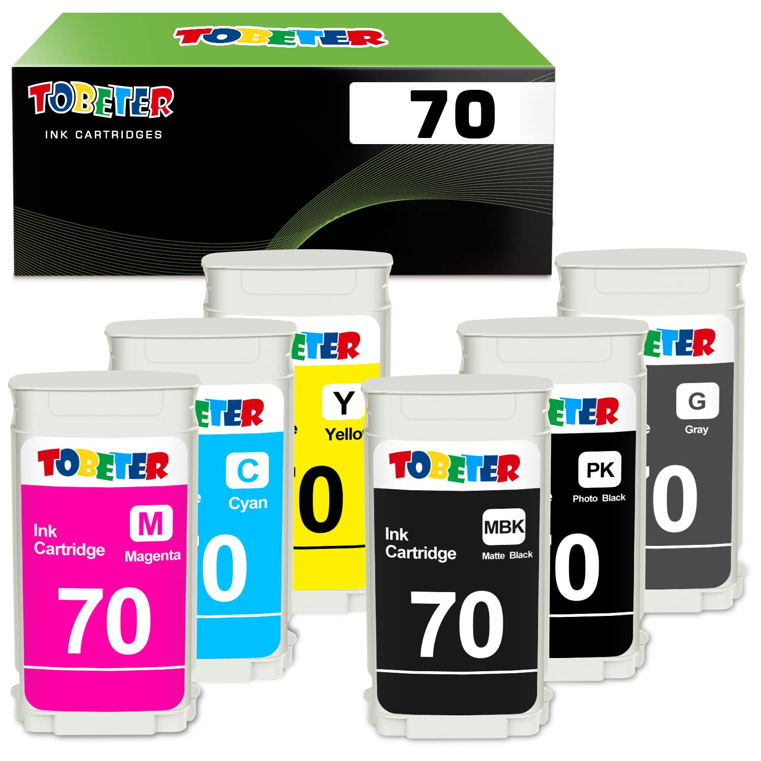 HP 70 Ink Cartridge 130ML - 6 Pack for DesignJet Printers - Office & Graphic Design Use