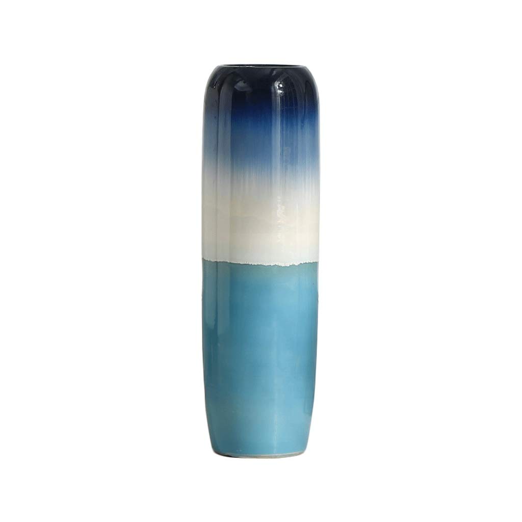 European Style Gradient Blue Ceramic Vase - Large Vintage Floor Vase for Living Room, TV Cabinet & Porch Decor - Perfect for Dried Flowers & Floral Arrangements in Home, Hotel & Office Spaces