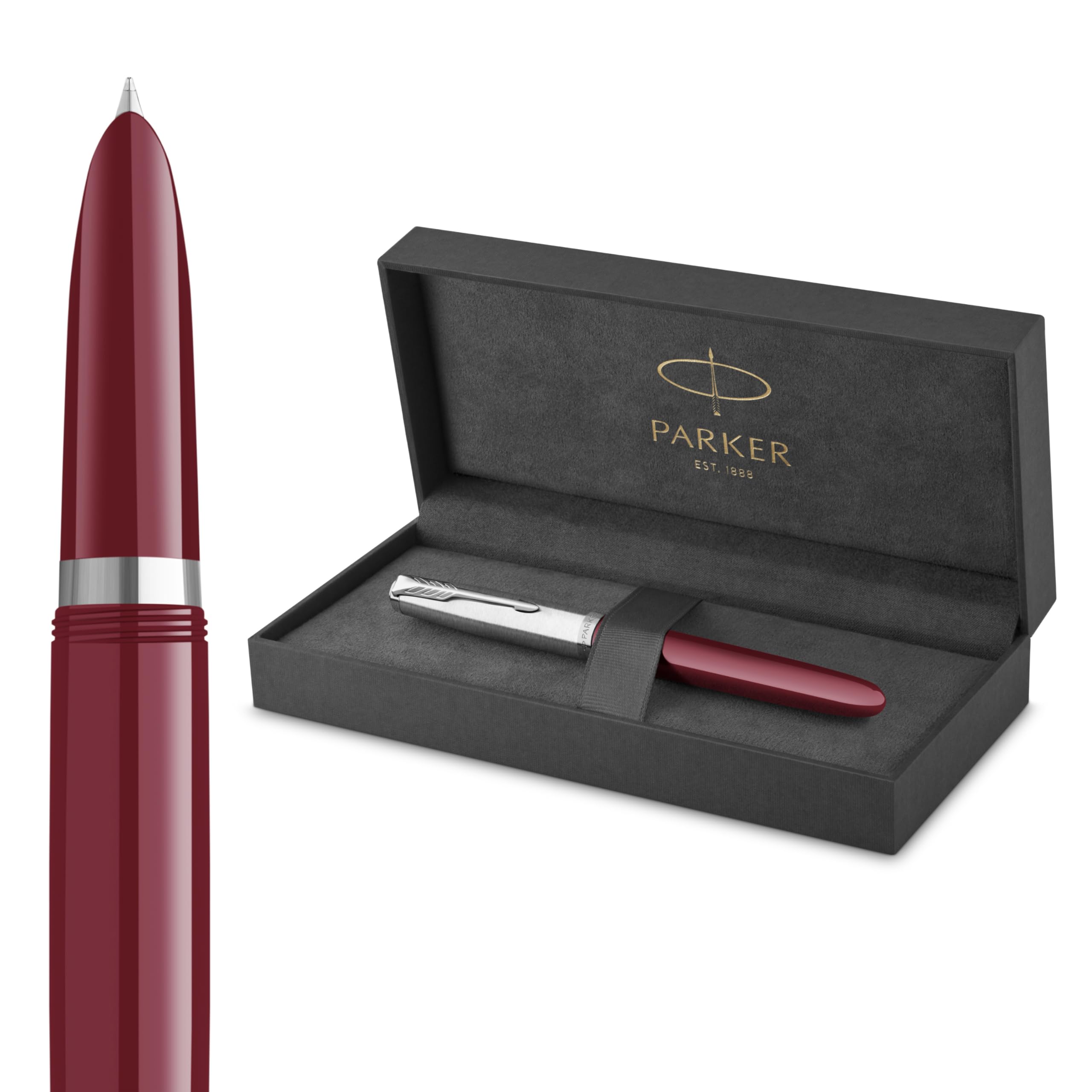 Parker 51 Fountain Pen - Burgundy Barrel with Chrome Trim, Fine Nib, Includes Black Ink Cartridge & Gift Box - Premium Writing Instrument for Professionals, Collectors & Gift Giving