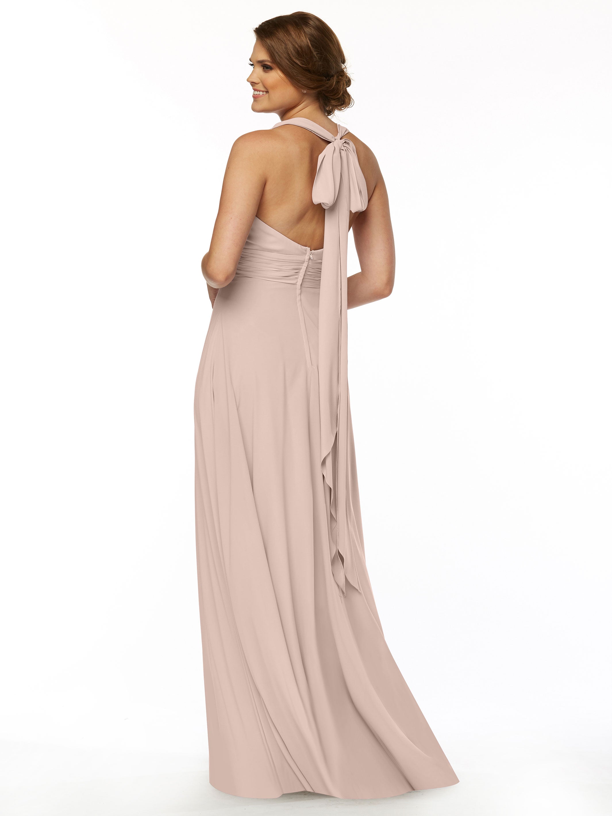 Elegant A-Line Stretch Chiffon Bridesmaid Dress with Halter V-Neck - Perfect for Weddings, Formal Events & Special Occasions