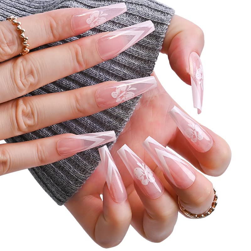 NAILDOKI 24-Piece Press-On Nails Kit - Acrylic Fake Nails with Nail Glue, Nail File & Manicure Stick - Reusable False Nails for Women & Girls - Perfect for Parties, Weddings & Daily Manicures