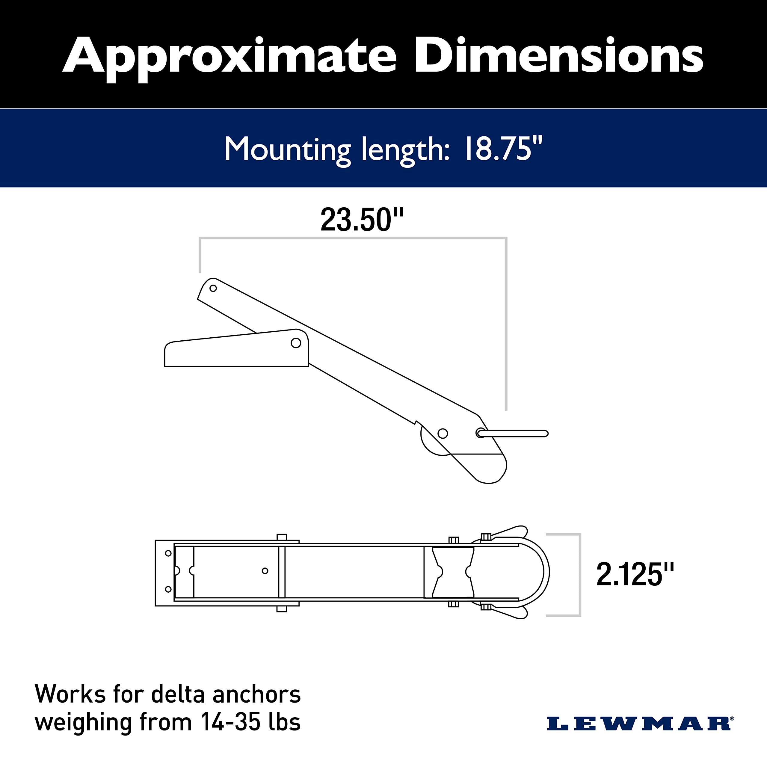 Lewmar Long Bow Roller for Delta Anchors 14-35 lbs - Stainless Steel Marine Anchor Roller with Derlin Rollers (2-1/8