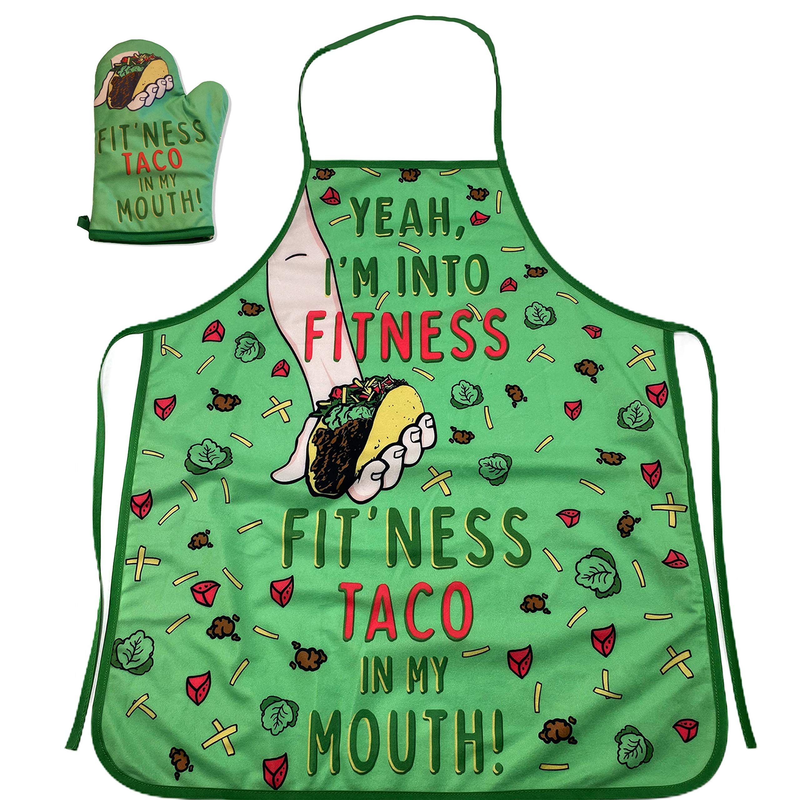 Funny Fitness Taco Kitchen Apron & Oven Mitts Set - Humorous Gym-Themed Novelty Cooking Accessories for Home Chefs & Workout Enthusiasts