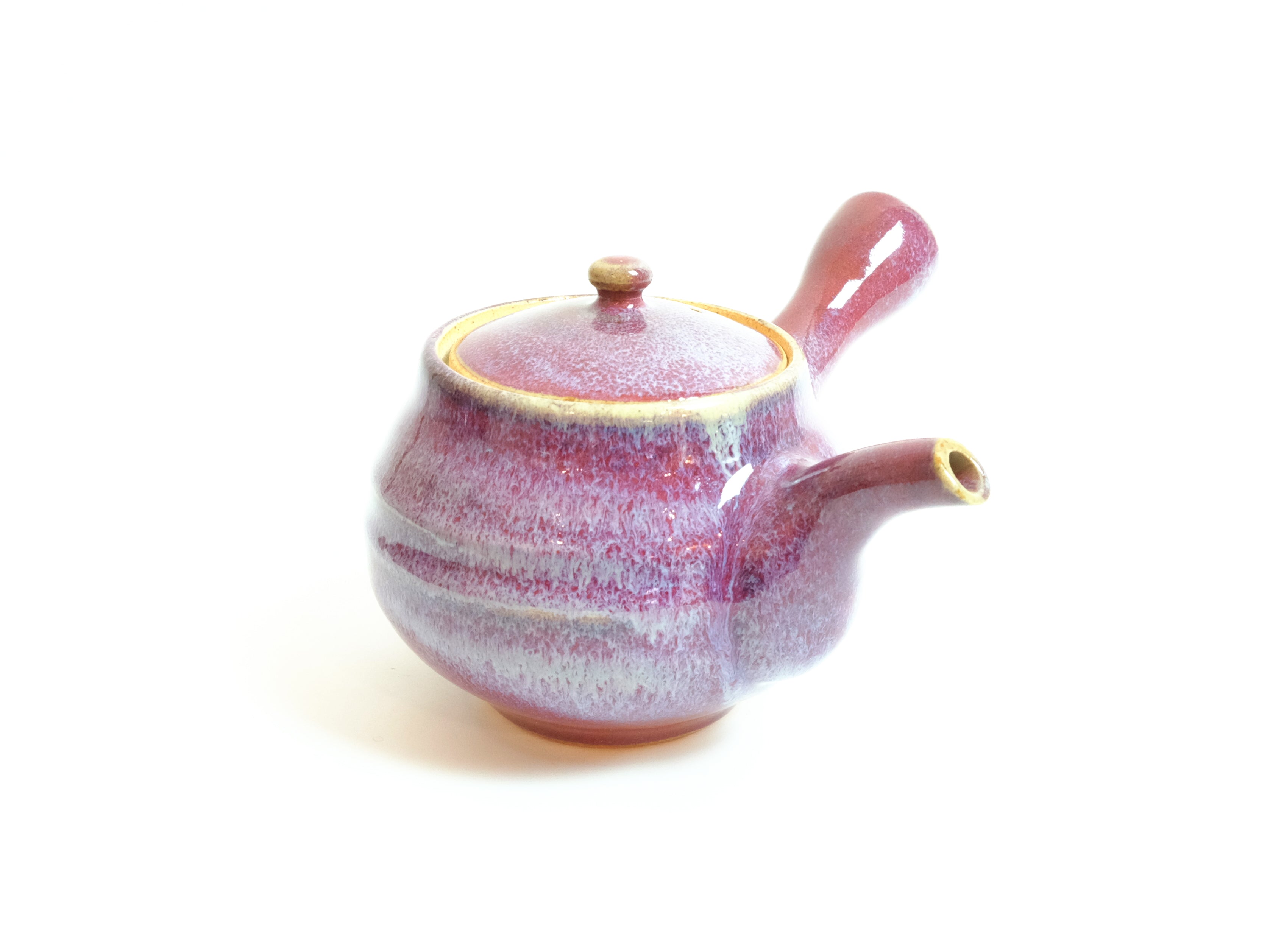Premium Crimson Peach Kyusu Teapot by Hiroshi Otsu - Authentic Japanese Ceramic Teapot for Green Tea & Sencha - Perfect for Tea Ceremonies, Home Brewing & Gifts