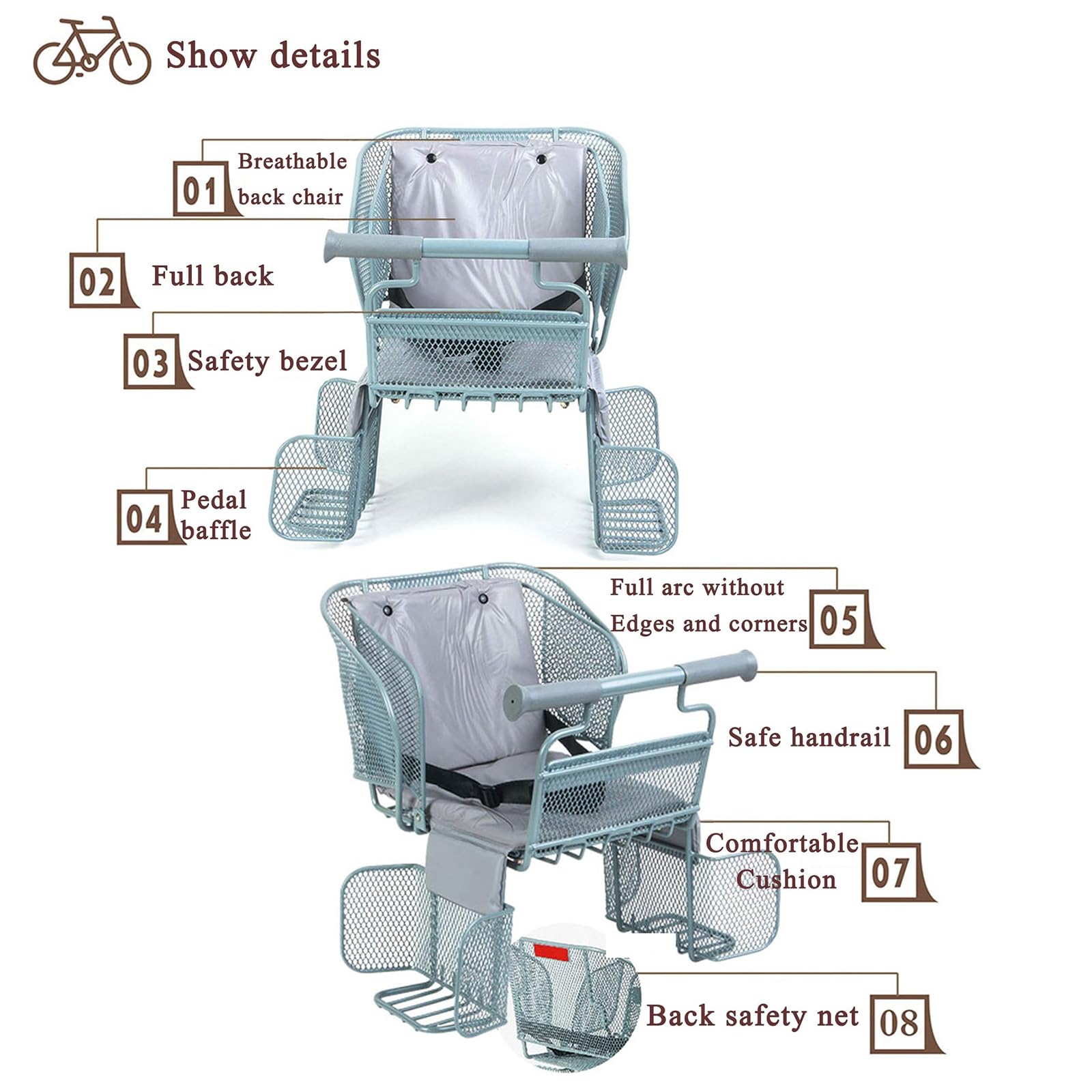 **Rear Kids Bike Seat for Toddlers & Children - Universal Fit for Beach Cruiser, MTB & Bicycle - Safe & Comfortable Outdoor Cycling Seat for Family Rides, Commuting & Park Adventures**