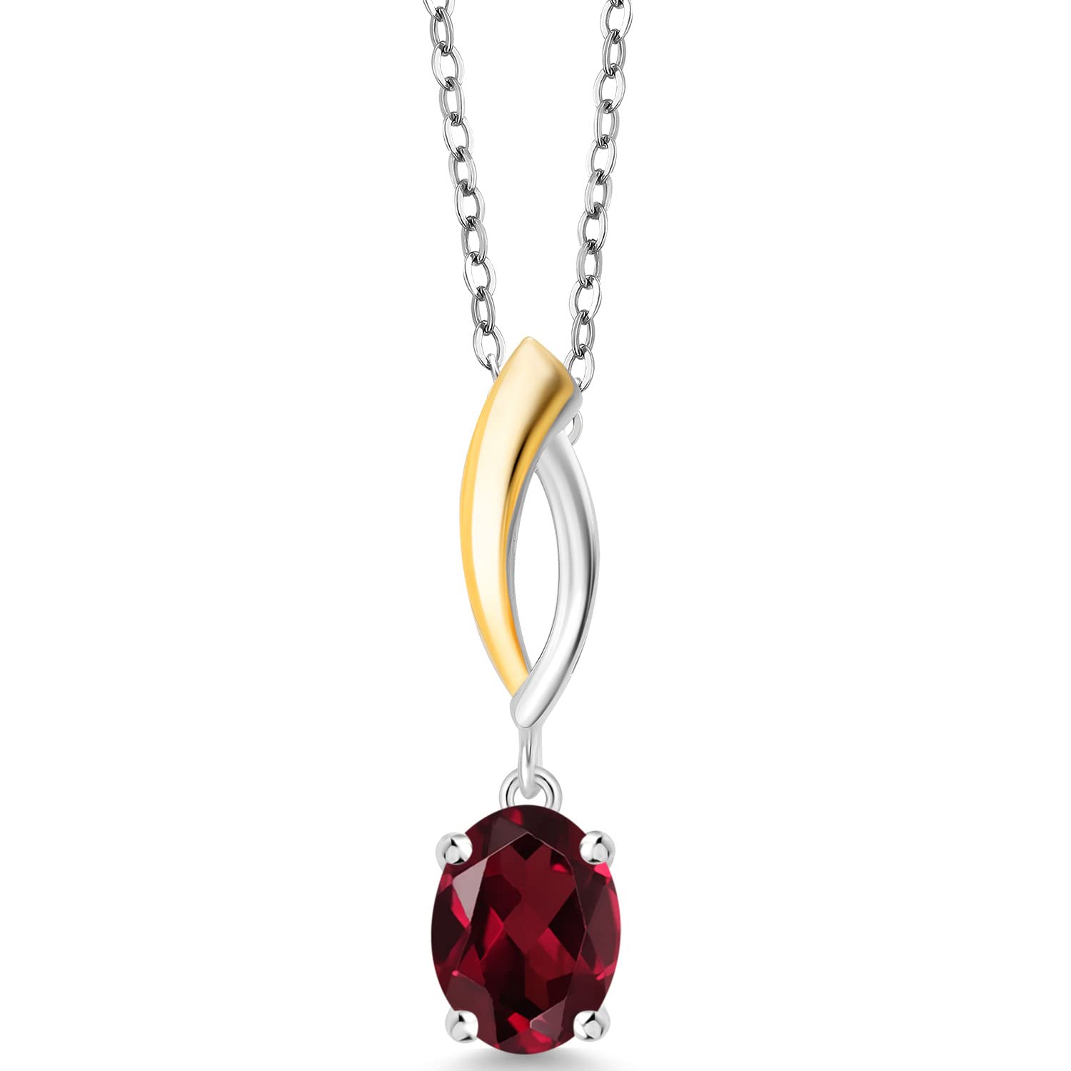 1.35 Ct Oval Red Rhodolite Garnet Pendant Necklace - 925 Sterling Silver & 10K Yellow Gold Jewelry for Women | Gift for Anniversary, Birthday & Special Occasions
