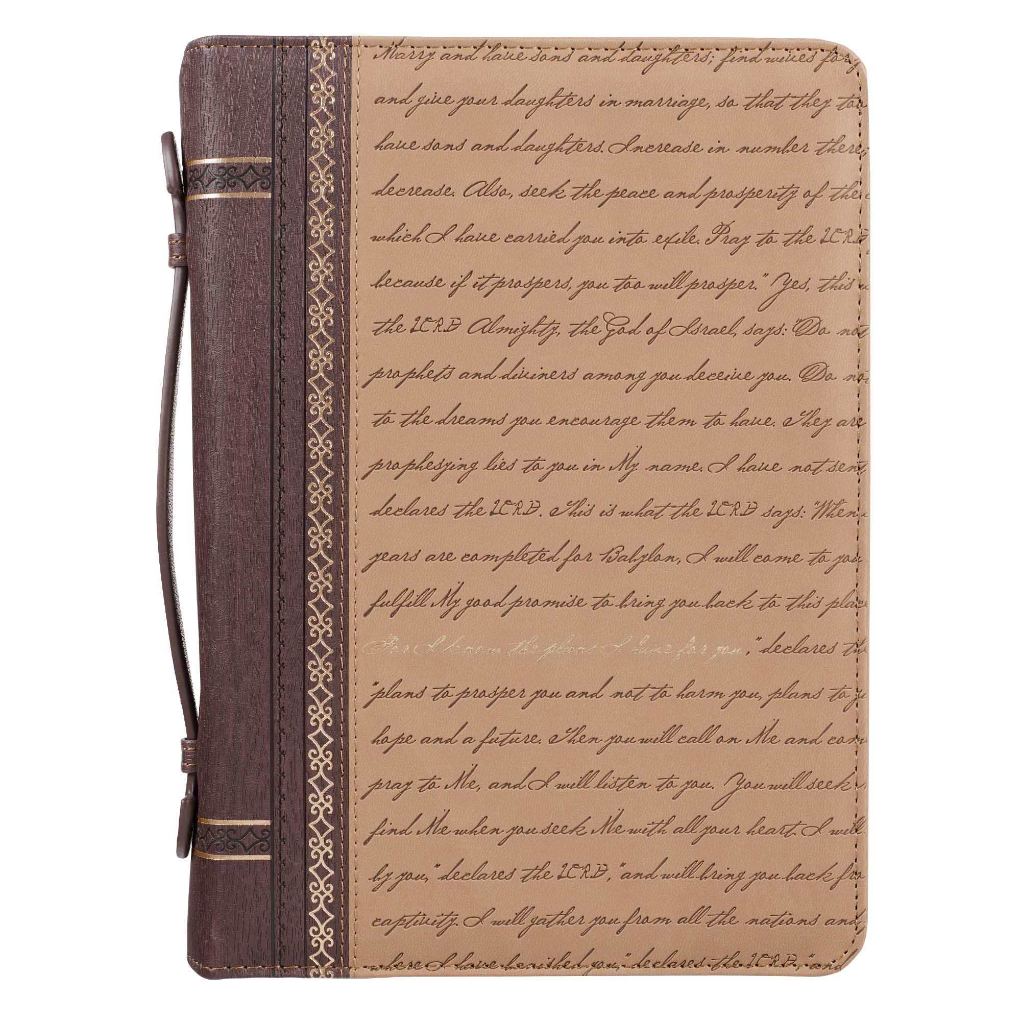 Men's Brown Faux Leather Bible Cover - Jeremiah 29:11 for Church & Travel