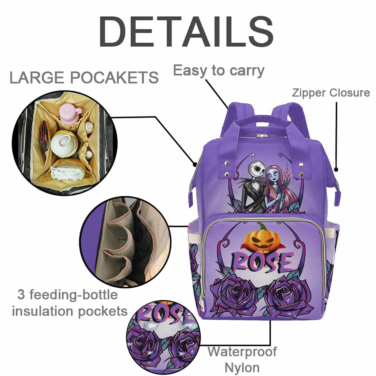 Custom Personalized Halloween Diaper Backpack for Mom & Dad - Nightmare Before Christmas Themed Baby Bag for Newborn Boys & Girls - Perfect for Daycare, Travel & Baby Shower Gifts