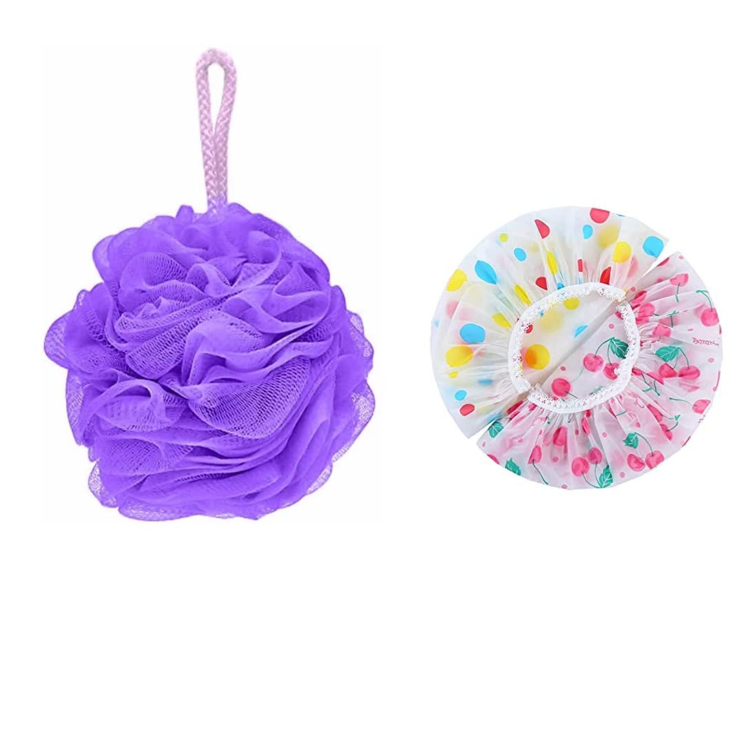 MultiCart® Soft Sponge Scrubber - Exfoliating Bath & Body Wash Puff with Loofah & Shower Cap Set for Gentle Skin Cleansing | Perfect for Shower, Spa, and Travel Use