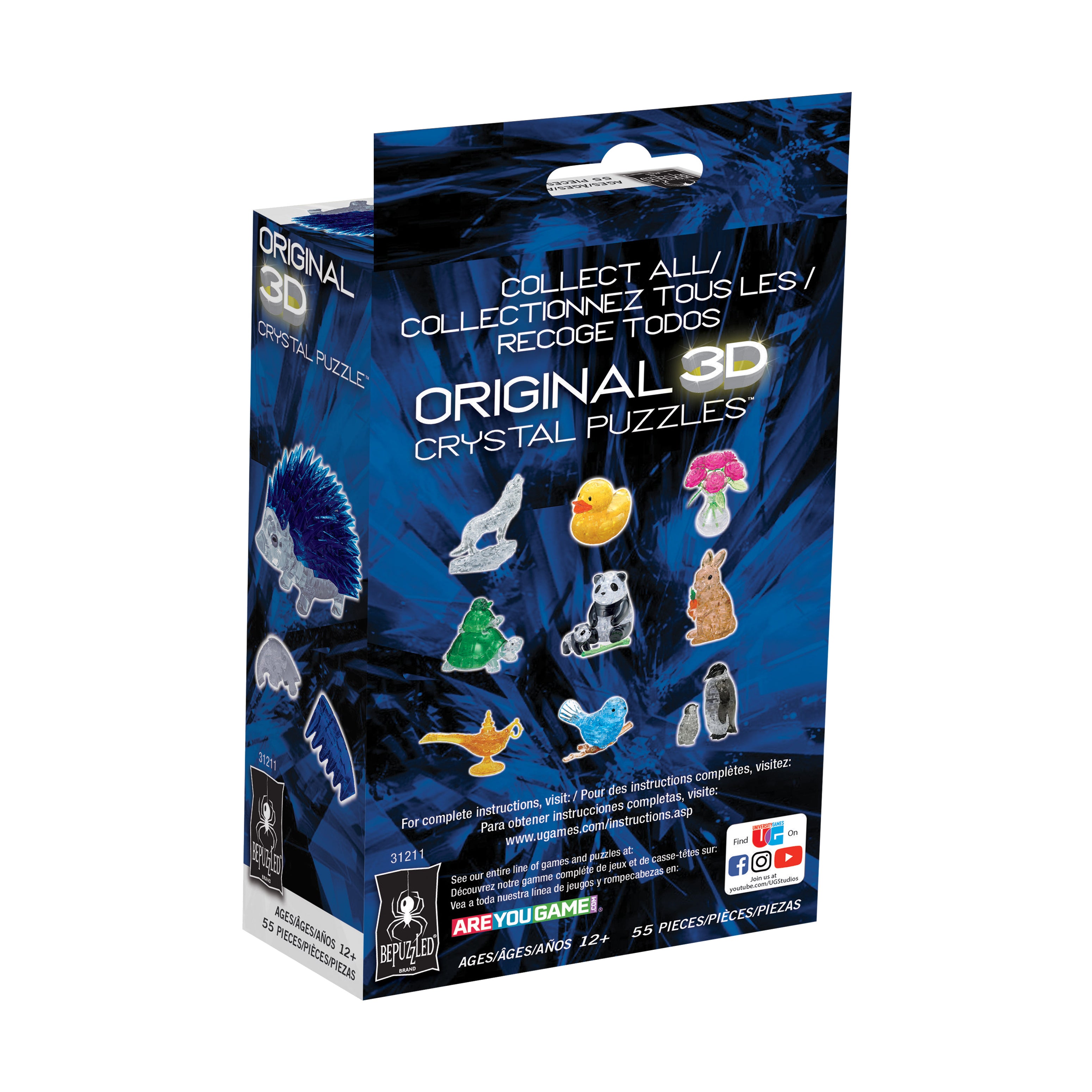 Blue Hedgehog 3D Crystal Puzzle - 55 Interlocking Pieces Brain Teaser for Adults & Teens - Fun DIY Home Decor & Gift Idea for Animal Lovers