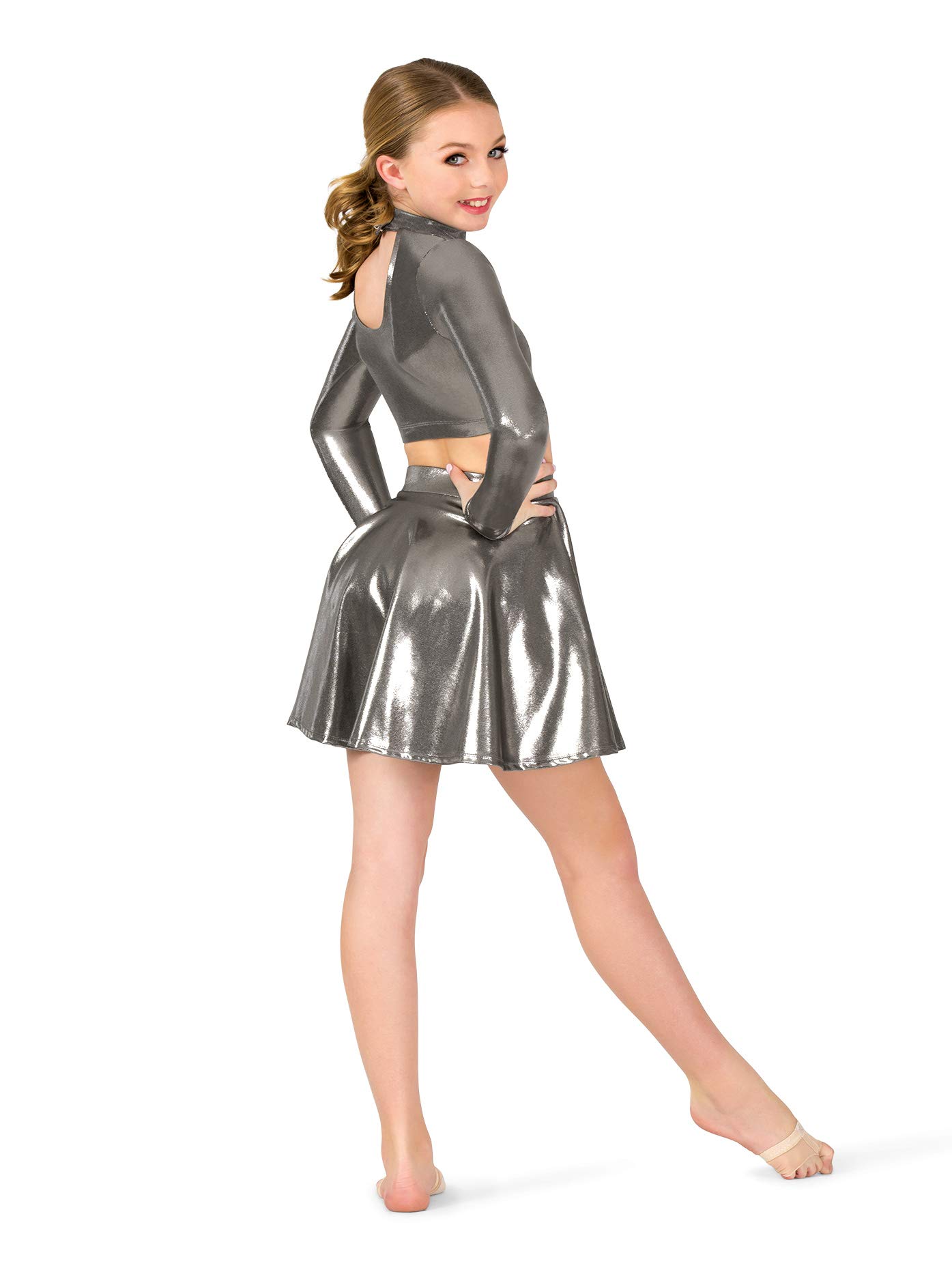Double Platinum Women's Metallic Skater Skirt - A-Line Mini Skirt for Party, Club & Casual Wear | Stretchy High Waist Fashion Skirt for Women & Teens