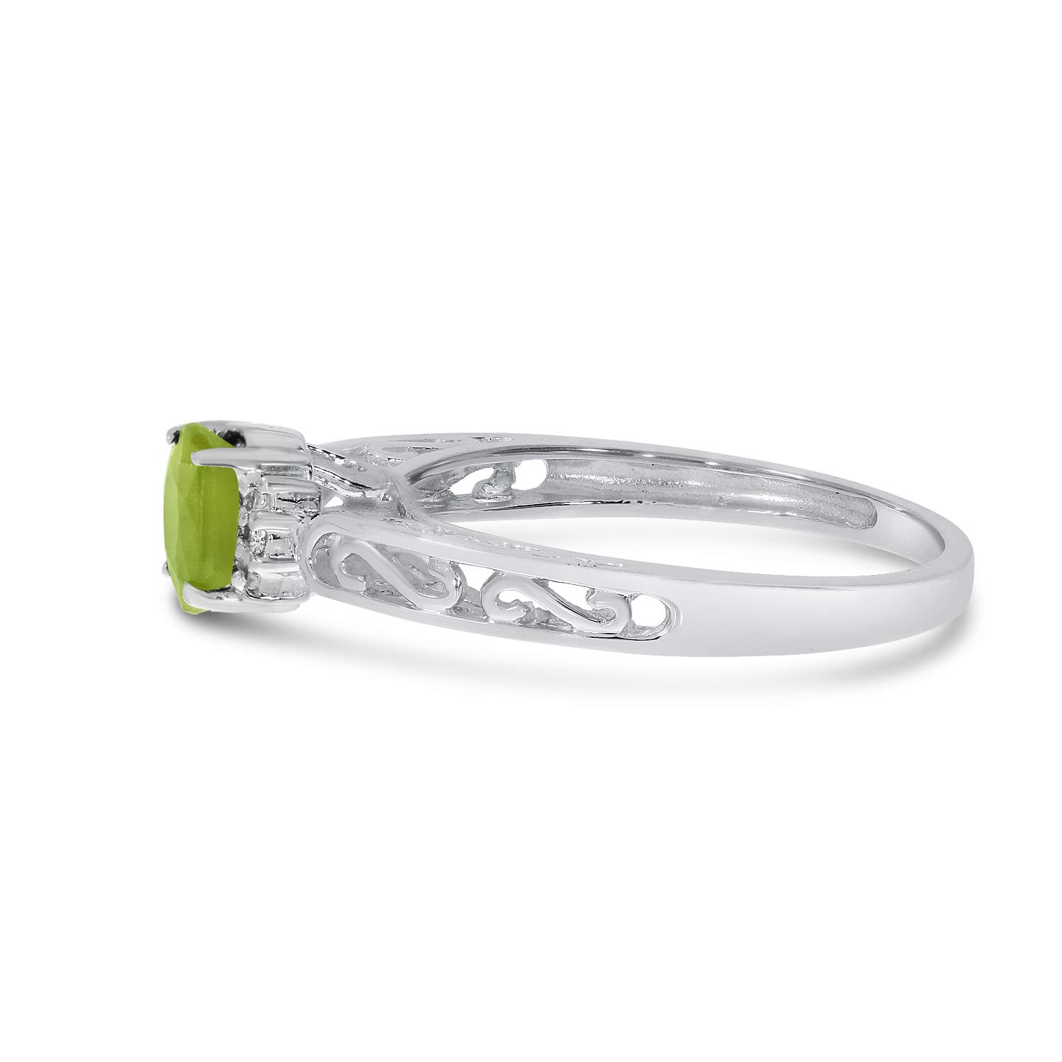 14K White Gold Oval Peridot and Diamond Ring for Women - Elegant Birthstone Jewelry Gift for Anniversary, Engagement, or Special Occasions