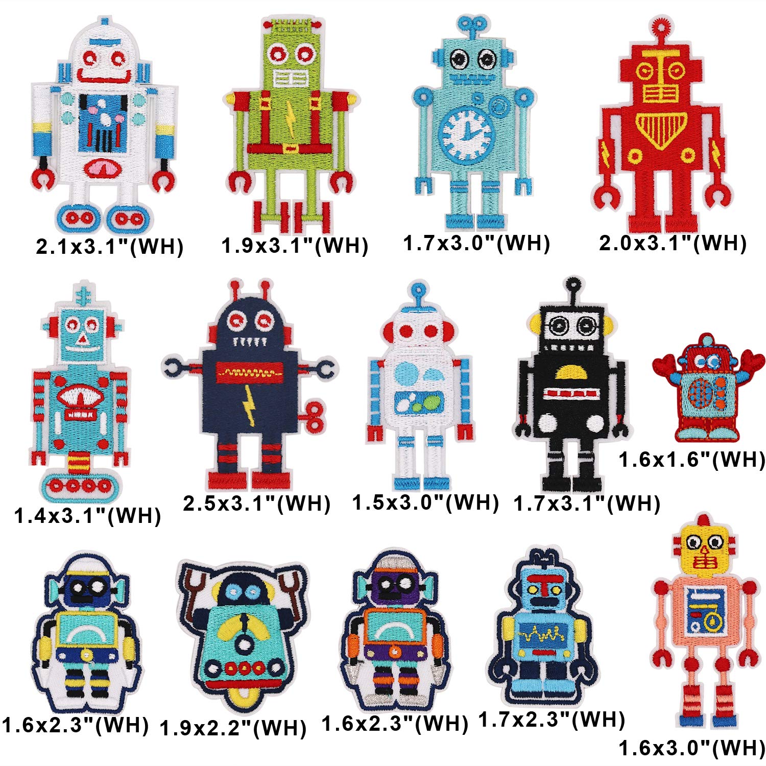 14pcs Cute Robot Iron-On Patches - Embroidered Applique DIY Sew On Patches for Jeans, Jackets, Kids Clothing, Bags, Backpacks & Caps - Fun Arts & Crafts Decor for School, Cosplay & DIY Projects (Robot Theme)
