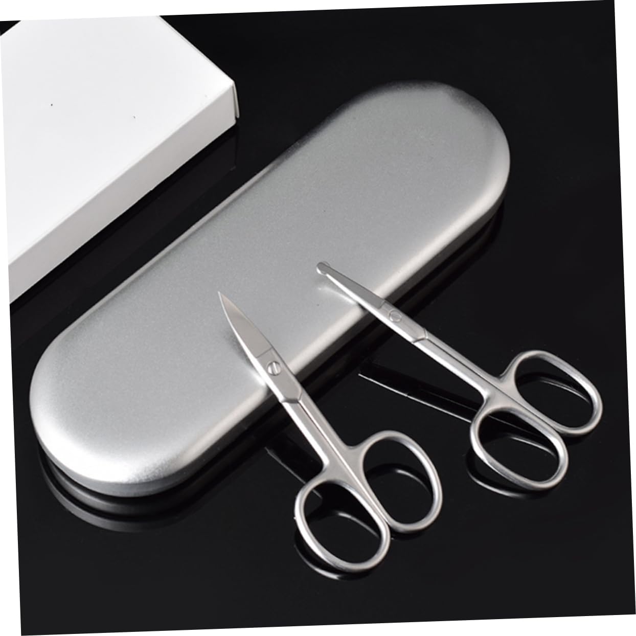 2 Pack Round Tip Makeup Scissors - Painless Nose & Ear Hair Trimmer, Brow Grooming & Hairdressing Shears - Black Craft Scissors for Precise Grooming & Styling at Home or Salon