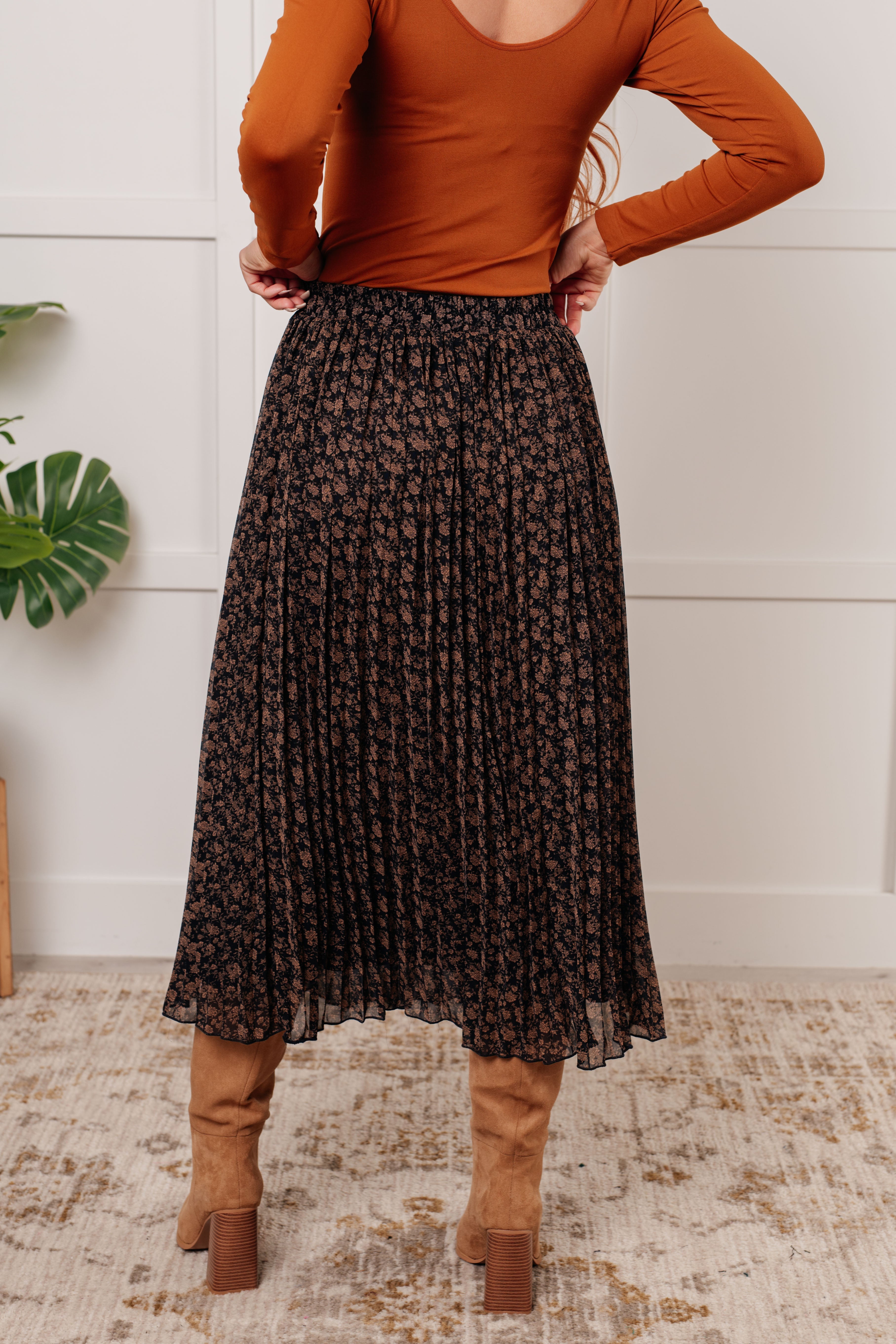 Floral Print Pleated Skirt for Women - Elegant A-Line Midi Skirt with Elastic Waist | Perfect for Spring, Summer, Office Wear & Casual Outfits