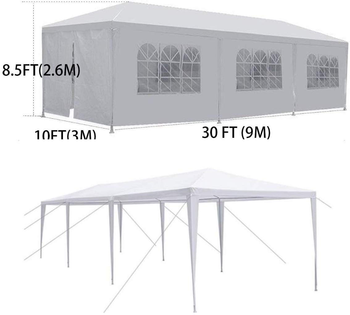 10'x30' Heavy Duty Waterproof Party Canopy Tent - UV Protection Outdoor Wedding Gazebo with 8 Removable Sidewalls - Portable Camping Shelter for Backyard BBQ, Catering Events & Picnics - White