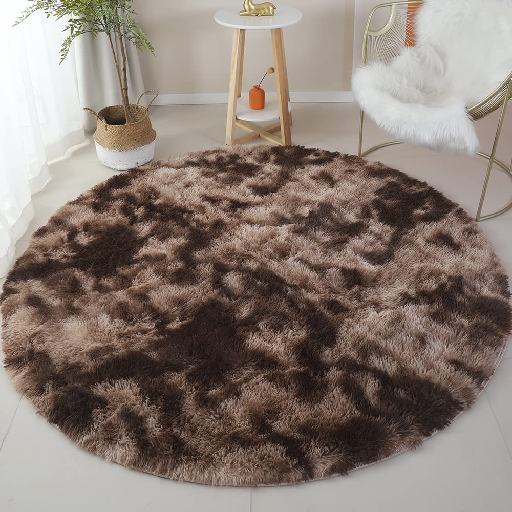 5.3'X5.3' Fluffy Round Rug - Ultra Soft Fuzzy Circle Carpet for Bedroom, Nursery, Kids Room & Living Room | Plush Shag Area Rug for Girls, Baby Room & Coffee Area - Perfect for Cozy Home Decor & Playtime Comfort