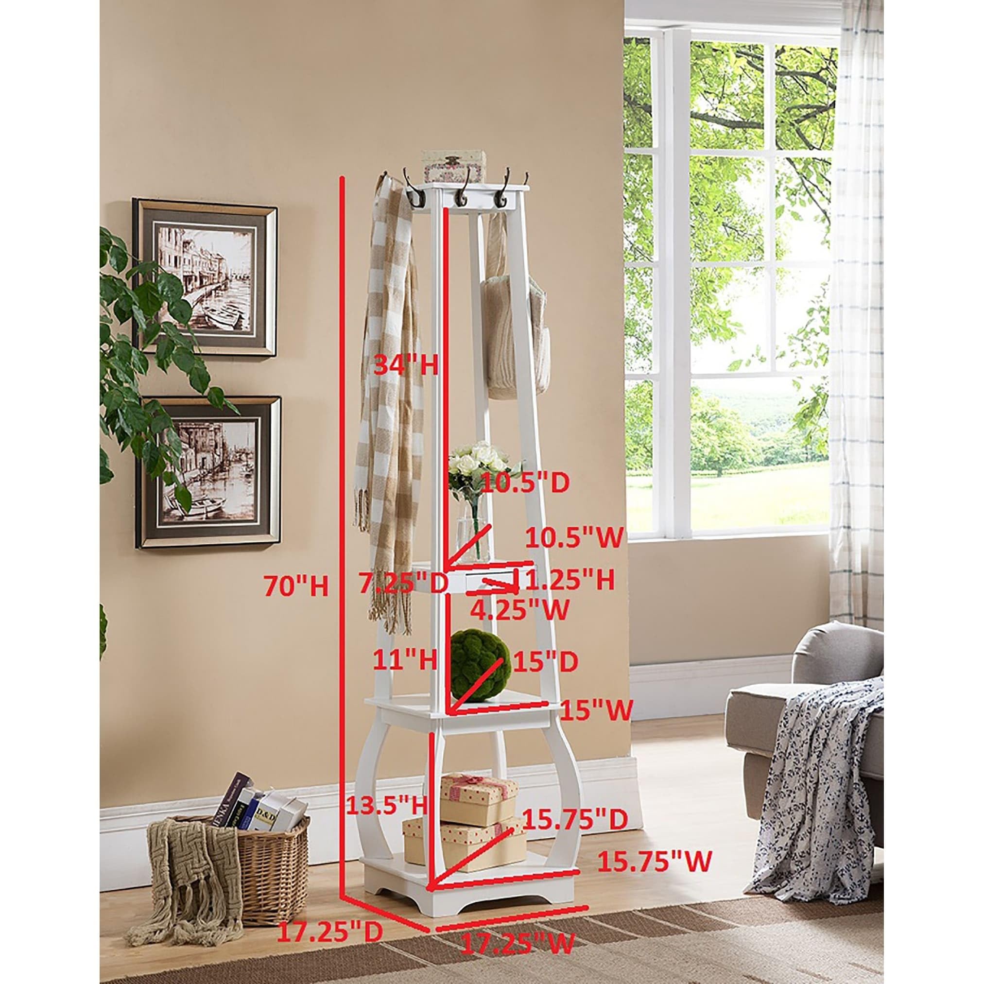 K&B Furniture CR1437 Coat Rack with Storage - Wall Mounted Entryway Organizer for Hats, Scarves & Keys | Perfect for Hallway, Bedroom & Mudroom Organization