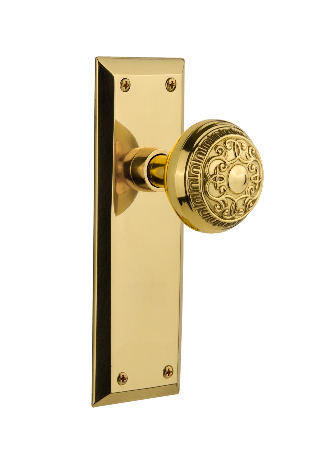 Nostalgic Warehouse New York Plate with Egg & Dart Knob - Single Dummy Unlacquered Brass Cabinet Hardware for Vintage Home Decor & Kitchen Renovation