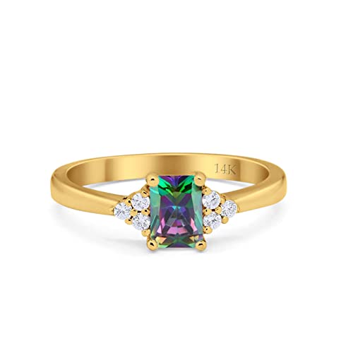 14K Yellow Gold Simulated Rainbow CZ