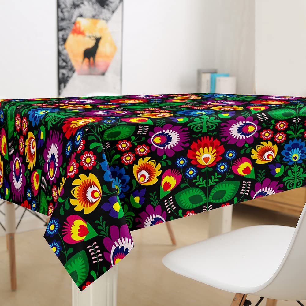 Botanical Leaf Print Tablecloth - Washable Rectangle Table Cover 55x87 Inch for Dining, Picnic & Home Decor | Colorful Plants Design Durable Fabric