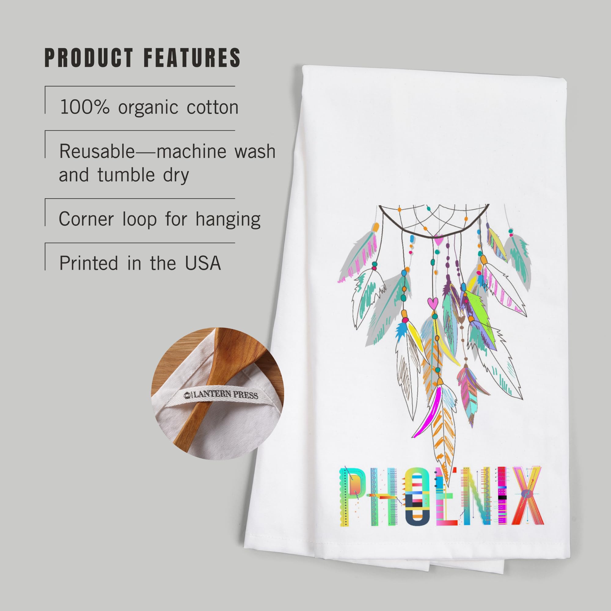 Lantern Press Phoenix Arizona Dreamcatcher Tea Towel - 100% Cotton Decorative Hand Towel for Kitchen & Home Decor | Perfect for Dish Drying, Wall Art, and Gift Giving