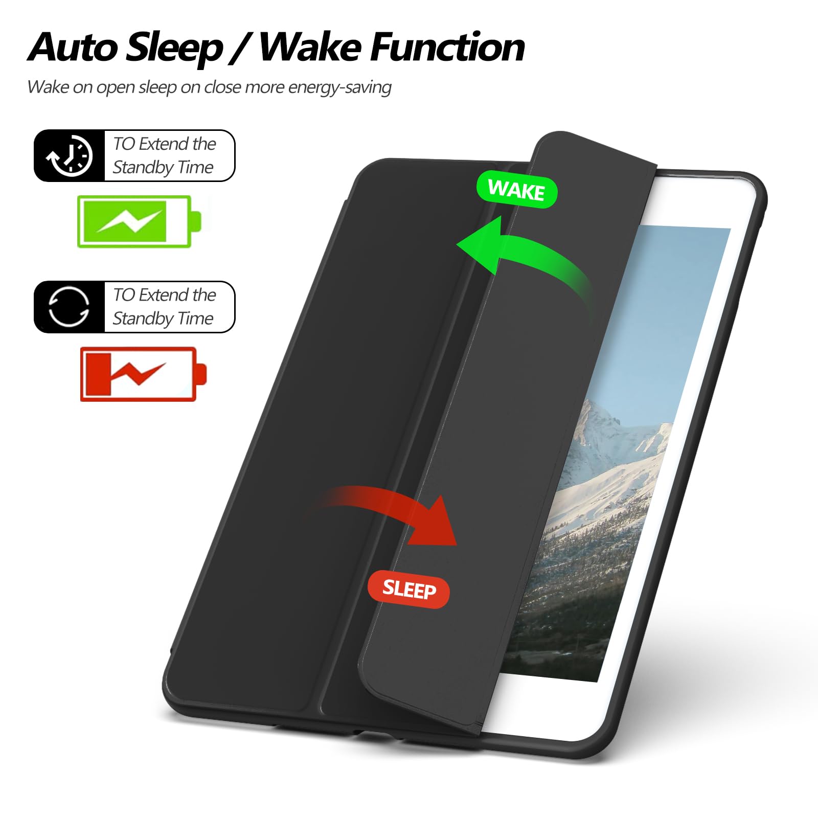 Aoub Slim Lightweight Smart Cover Case for iPad 9.7 Inch (6th/5th Gen 2018/2017, iPad Air 2 & Air 1 2014/2013) - Soft TPU Back Protective Case with Auto Sleep/Wake Function - Black | Perfect for Work, School & Travel Protection