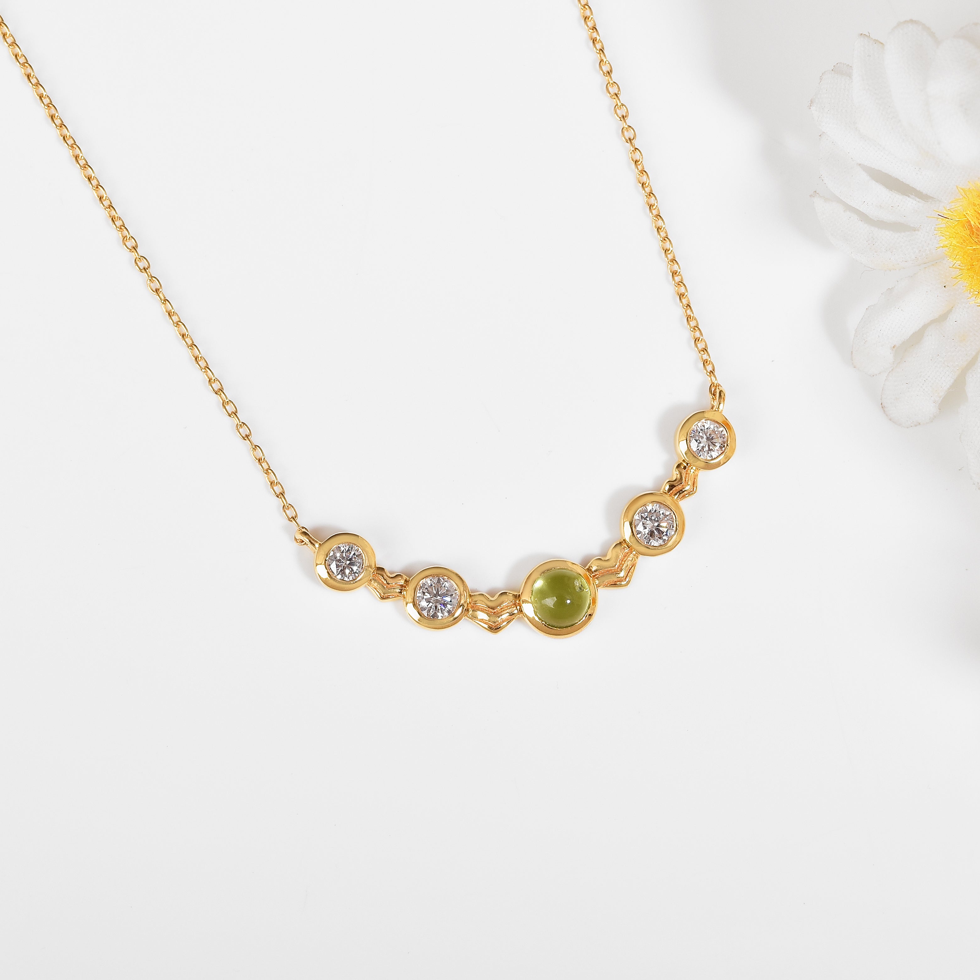 Five Stone Peridot Silver Bar Necklace - Elegant Dainty Jewelry for Women, Perfect for Everyday Wear, Gift Giving & Special Occasions