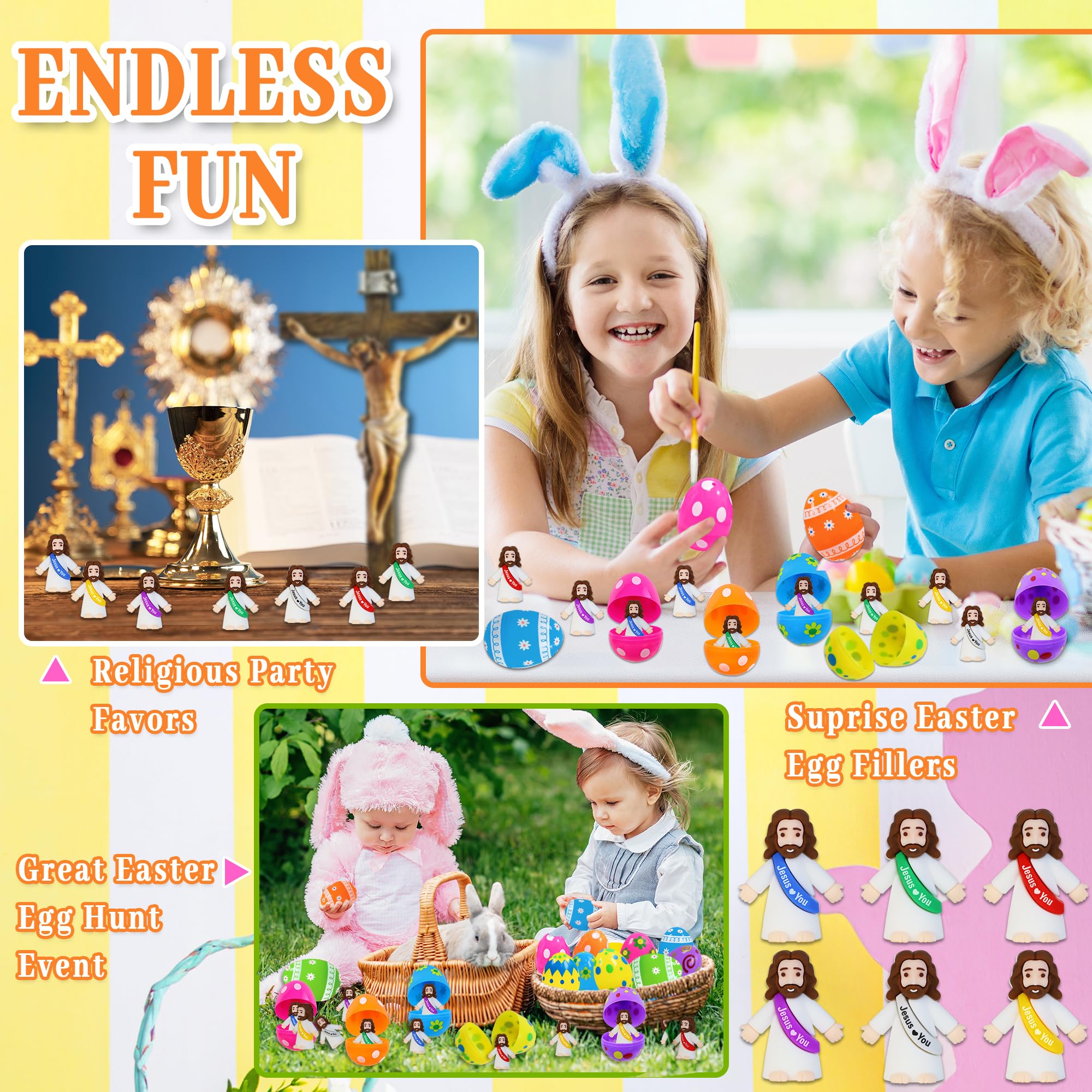 24 Pcs Prefilled Easter Eggs with Mini Jesus Figures - Easter Egg Hunt Toys, Easter Basket Stuffers, Party Favors for Kids & Toddlers - Perfect for Classroom Prizes, Easter Gifts & Holiday Celebrations