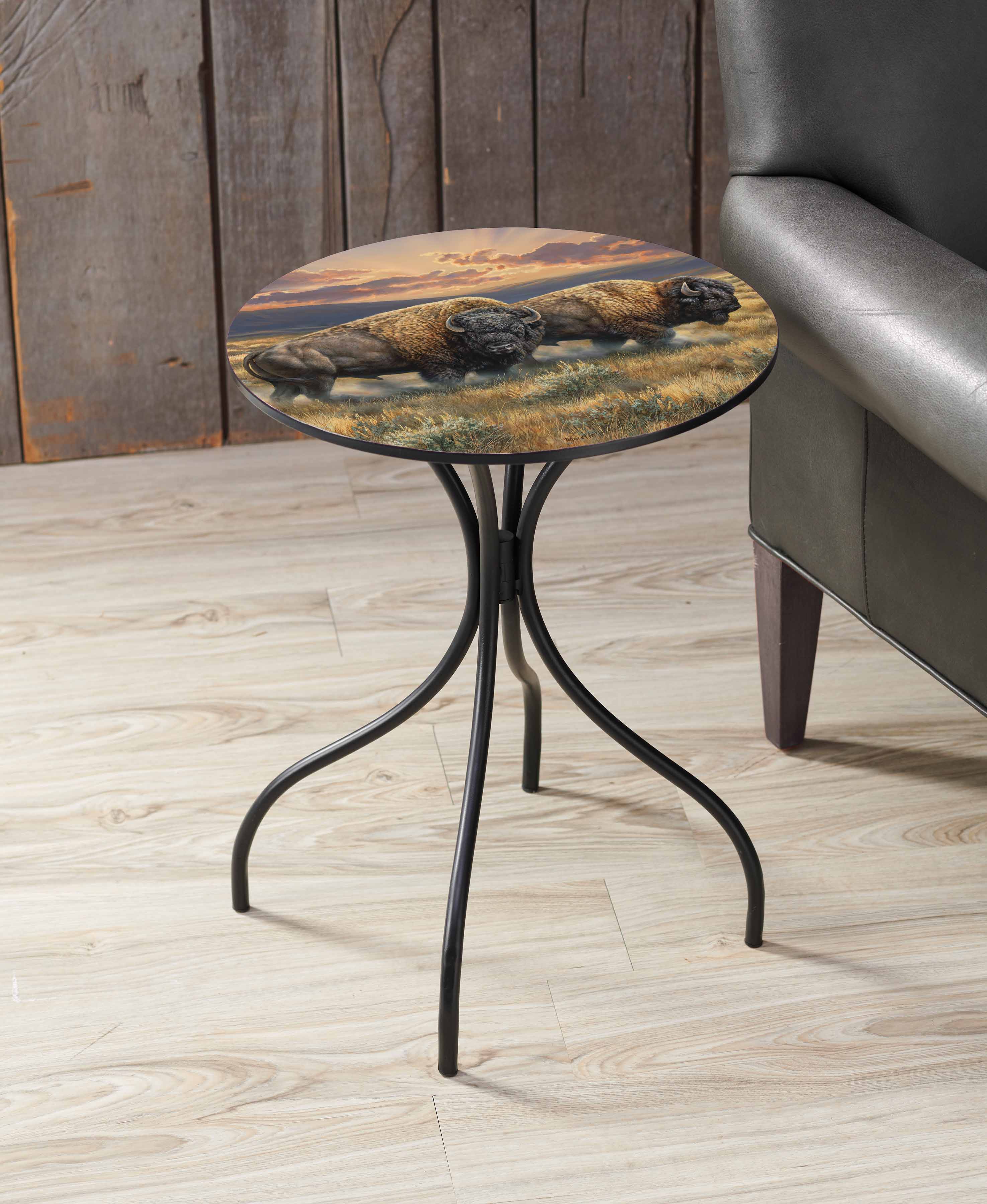 Dusty Plains Bison 18-Inch Metal Side Table - Rustic Industrial End Table for Living Room, Bedroom, or Outdoor Patio