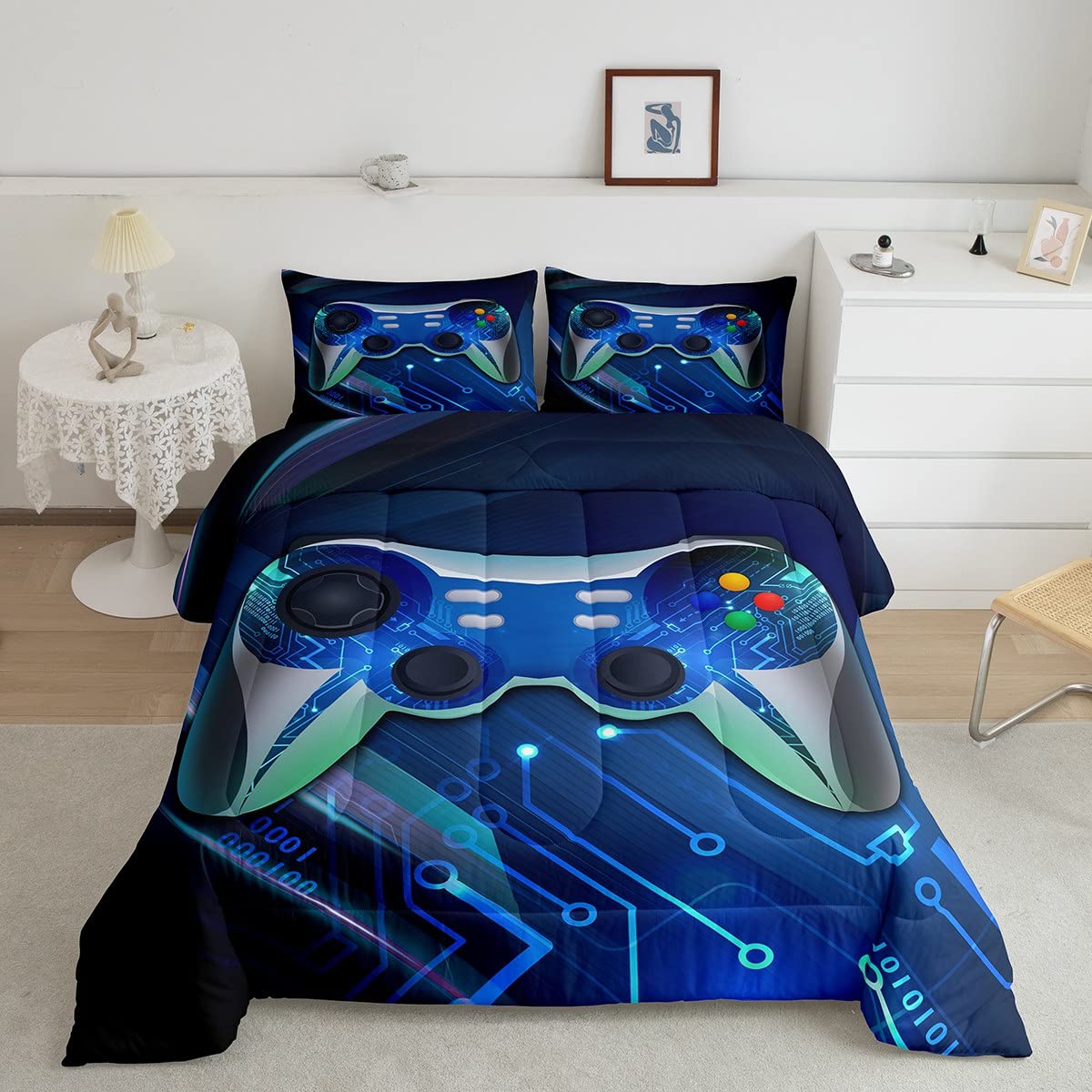 Feelyou Queen Size Gaming Comforter Set for Boys & Teens - Video Game Themed Bedding with 2 Pillowcases - Perfect for Gamers' Bedroom Decor & Sleepovers