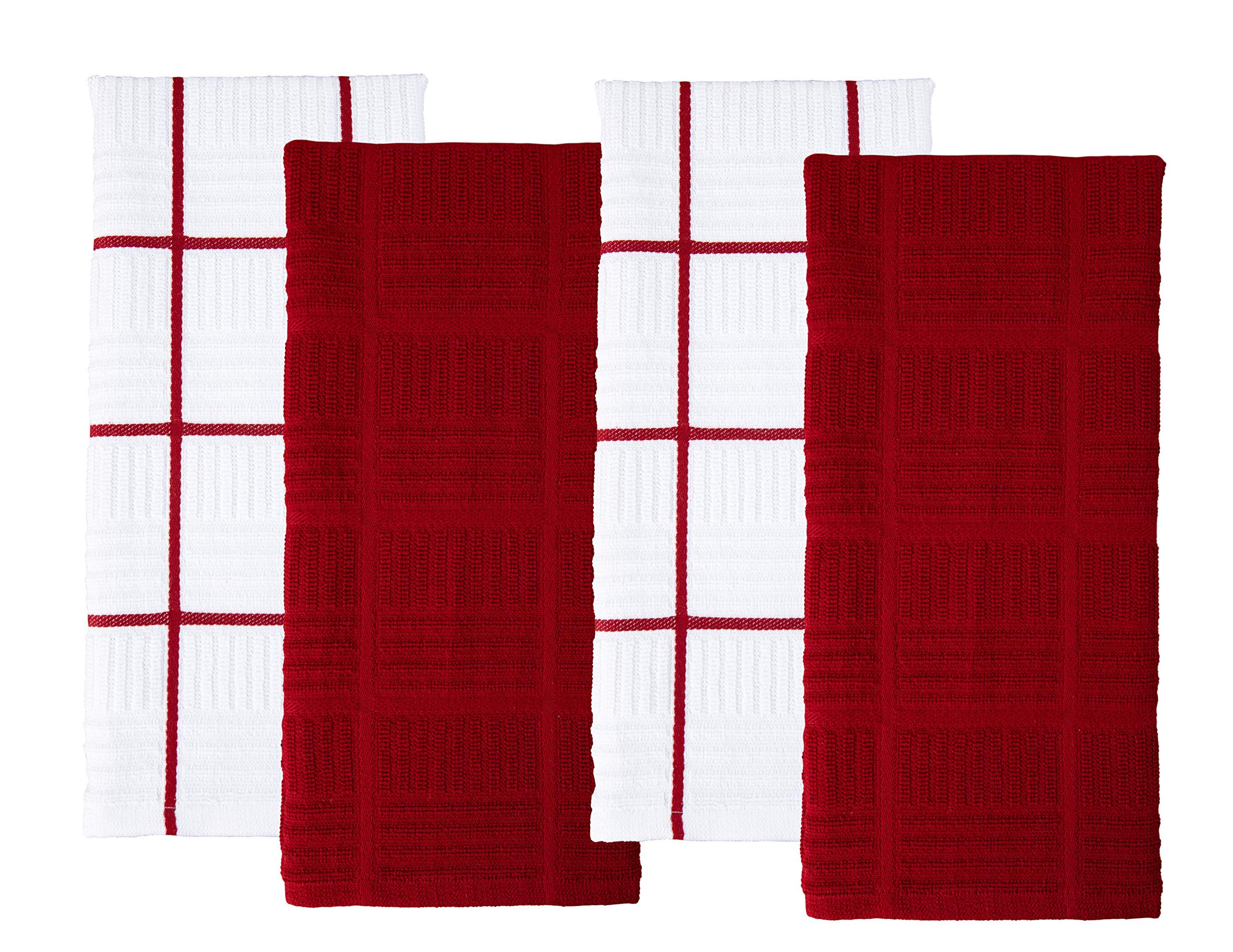 Premium 100% Cotton Kitchen Dish Towels Set of 4 - Absorbent & Reusable Red & White Hand Towels, Tea Towels & Cleaning Cloths (28x16 Inch) | Oeko-Tex Certified | Perfect for Drying Dishes, Wiping Countertops & Kitchen Decor