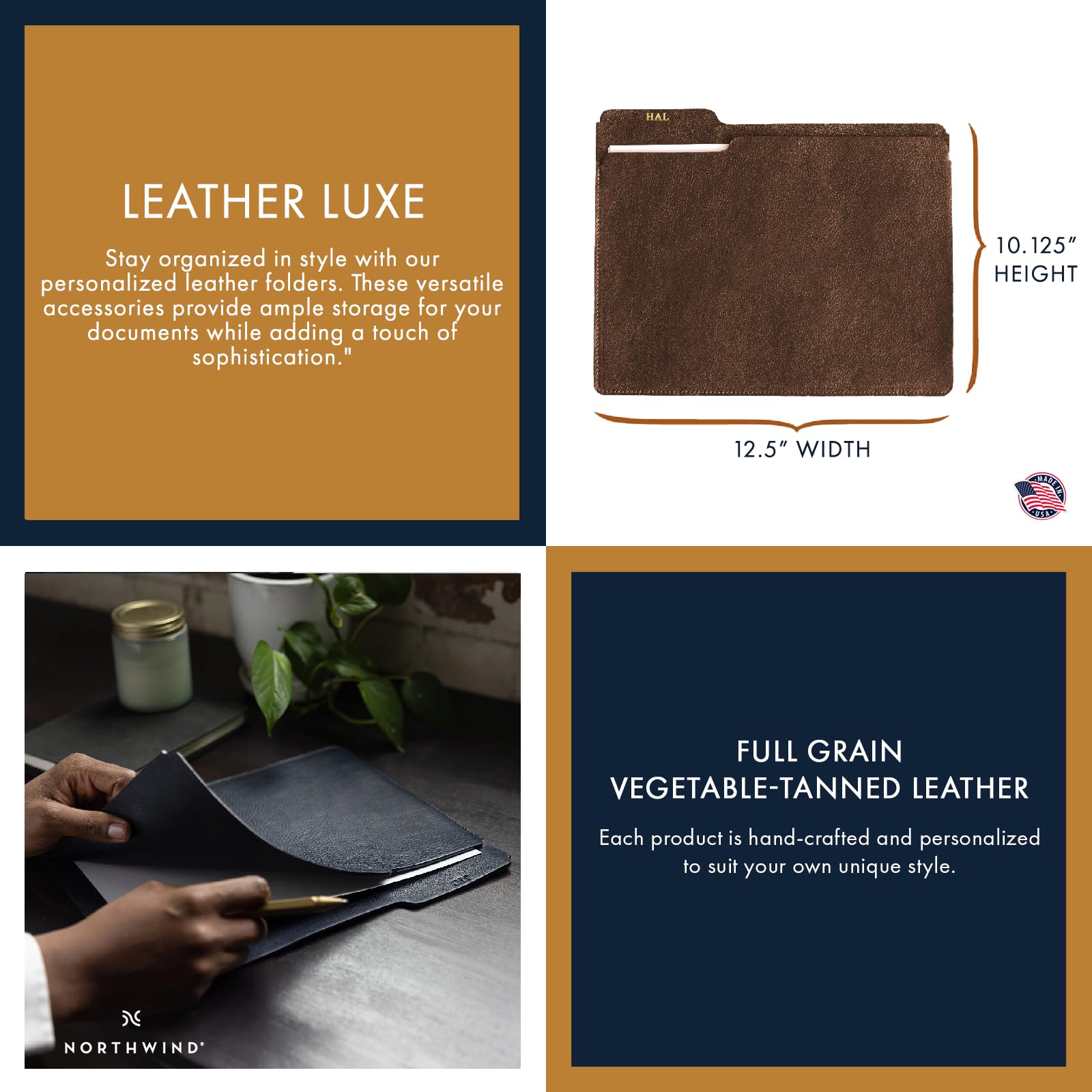 Premium Personalized Leather File Folder - Custom Engraved Monogram Portfolio for Desk Document Organizer (Black/Brown Leather with Gold/Silver Foil Options) | Perfect for Office Organization, Business Meetings & Professional Gifts