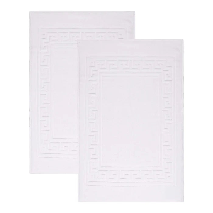 Premium Cotton 2-Piece Greek Key Border Bath Mat Set - Ultra Absorbent, Non-Slip Bathroom Rug - Perfect for Modern Bathrooms, Master Suites & Spa-Like Retreats